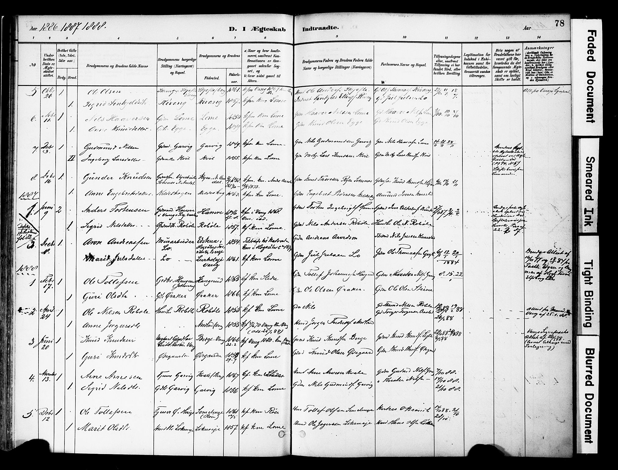 Vestre Slidre prestekontor, SAH/PREST-136/H/Ha/Haa/L0005: Parish register (official) no. 5, 1881-1912, p. 78