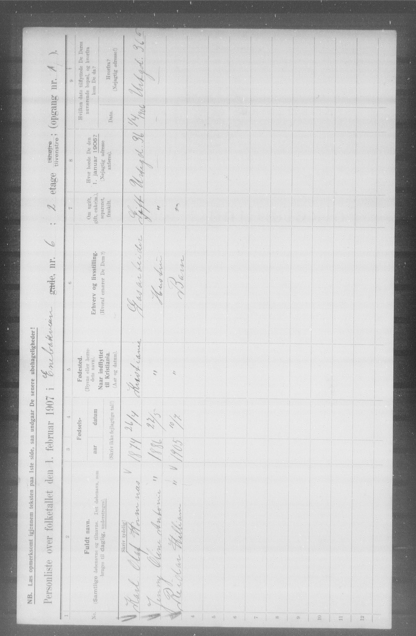 OBA, Municipal Census 1907 for Kristiania, 1907, p. 10586