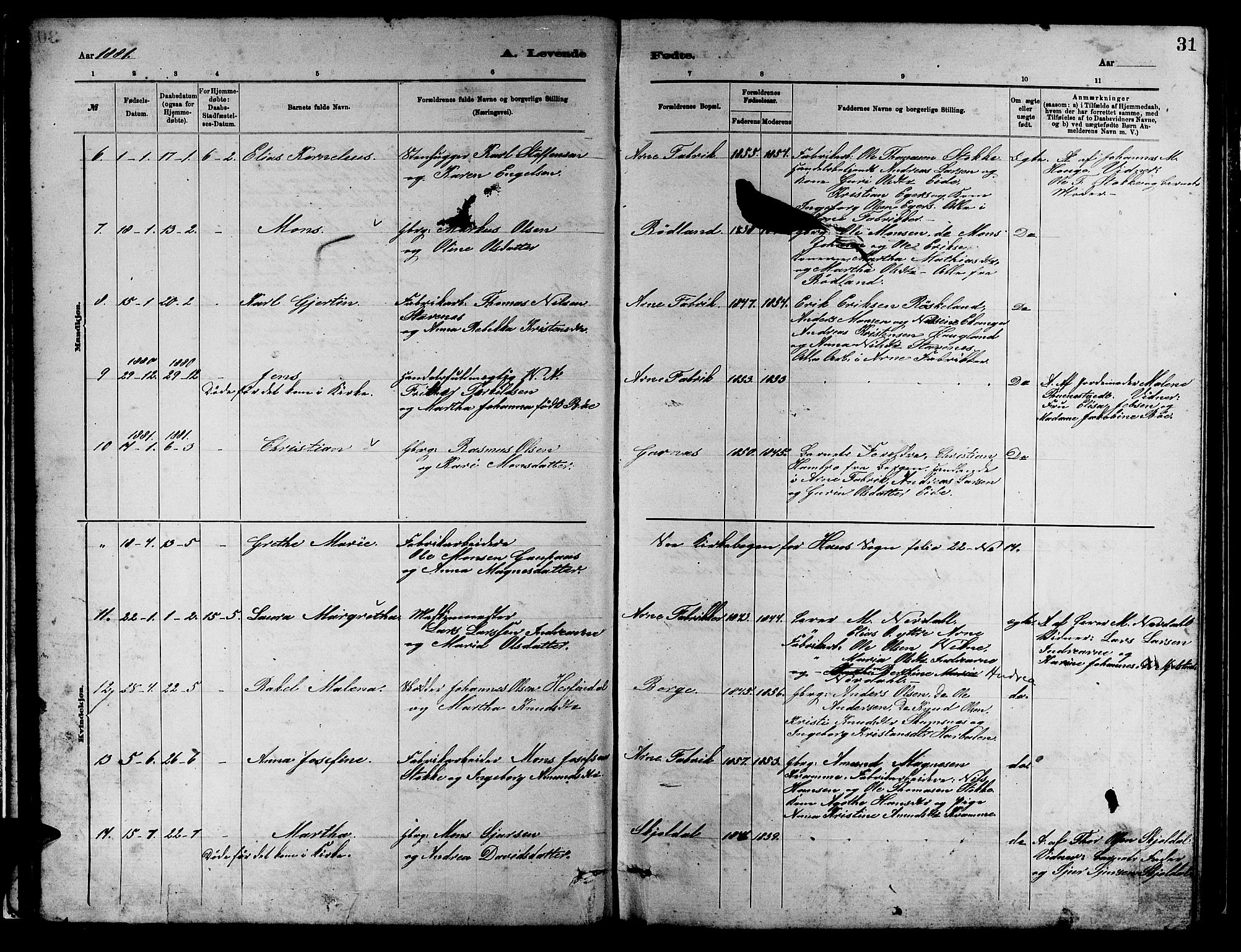 Arna Sokneprestembete, SAB/A-74001/H/Ha/Hab: Parish register (copy) no. A 2, 1878-1887, p. 31