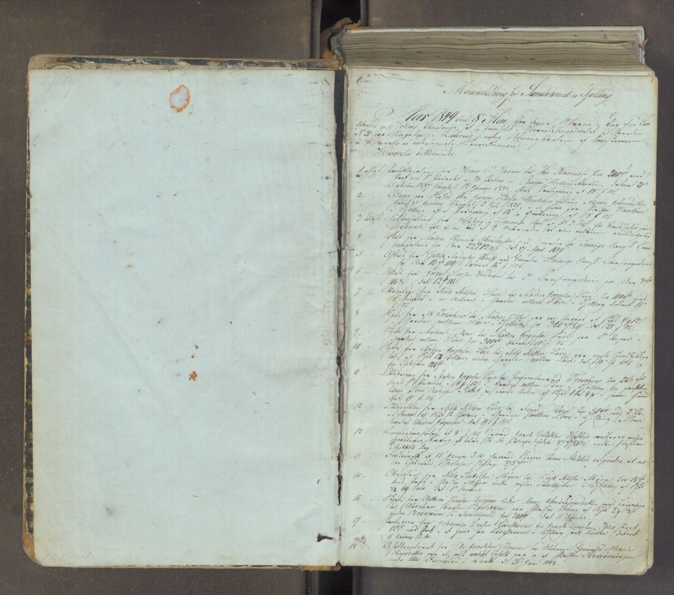 Larvik sorenskriveri, AV/SAKO-A-83/F/Fa/L0039: Tingbok, 1849-1855, p. 1