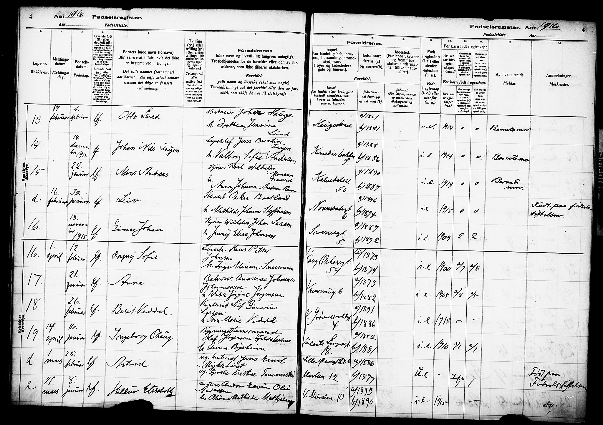 Domkirken sokneprestembete, AV/SAB-A-74801/I/Id/L00A1: Birth register no. A 1, 1916-1923, p. 4