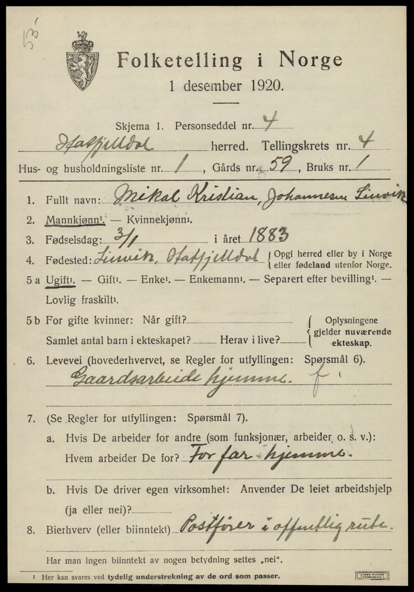 SAT, 1920 census for Hattfjelldal, 1920, p. 952