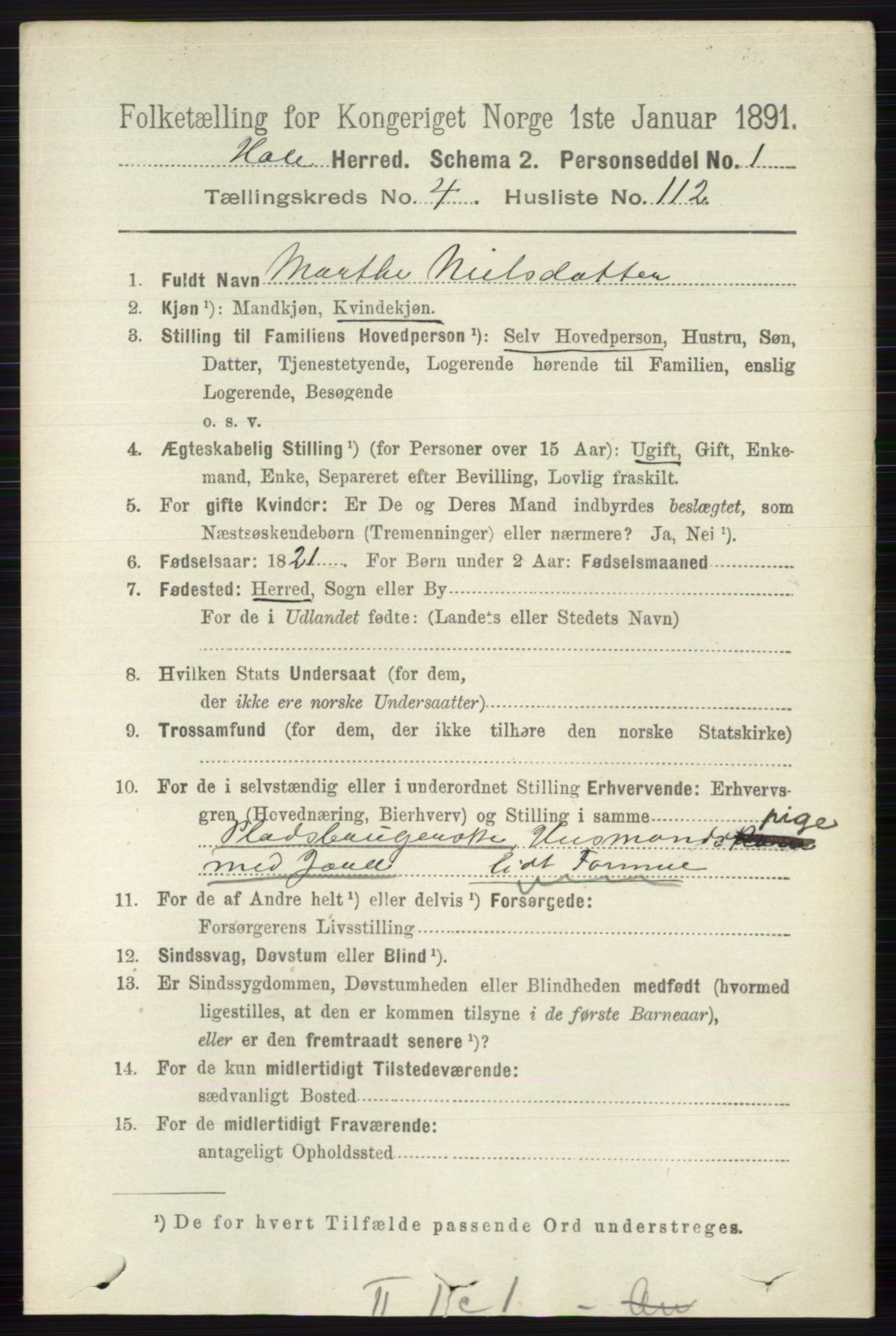 RA, 1891 census for 0612 Hole, 1891, p. 2434