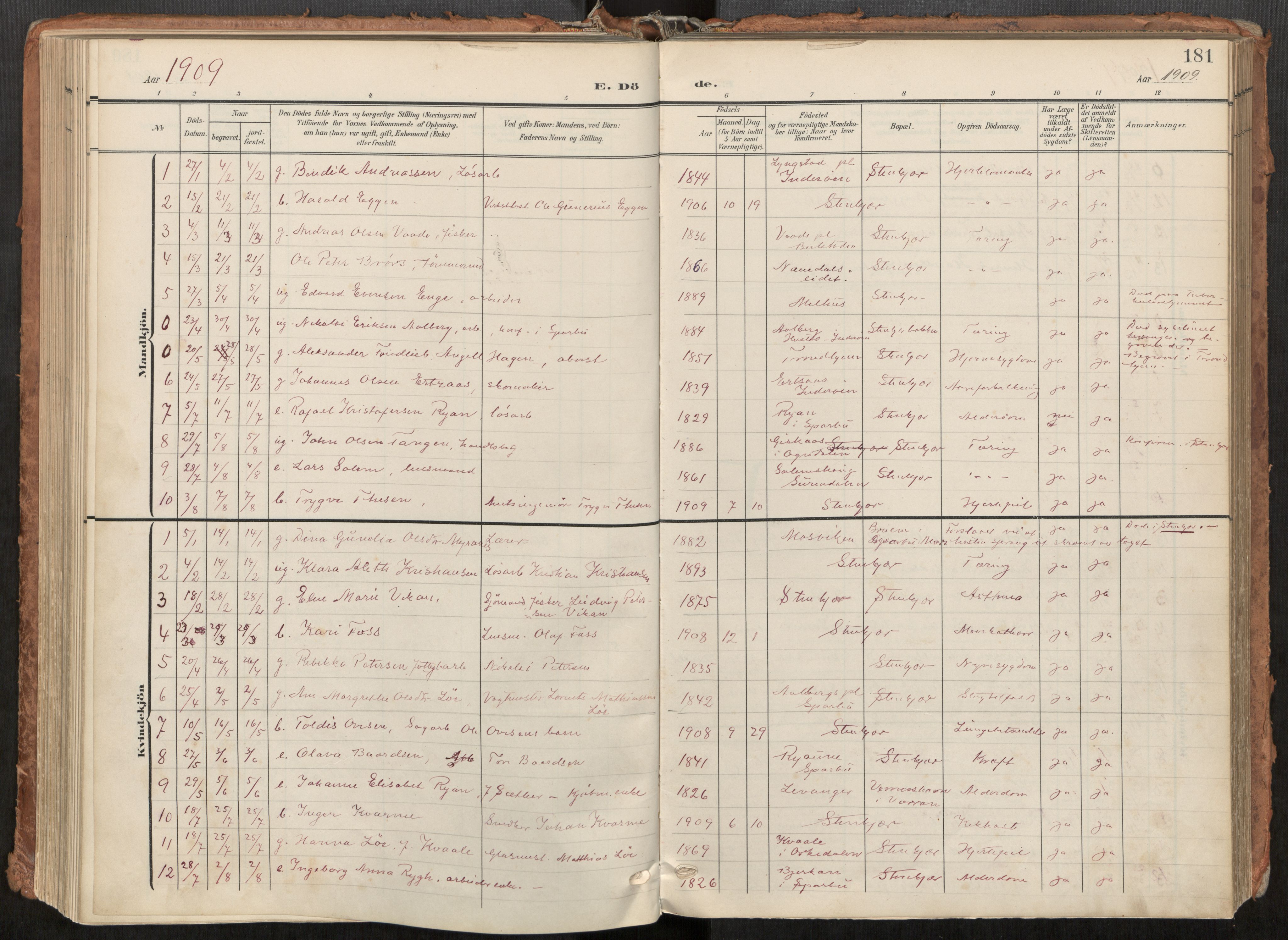 Steinkjer sokneprestkontor, AV/SAT-A-1541/01/H/Ha/Haa/L0001: Parish register (official) no. 1, 1904-1912, p. 181