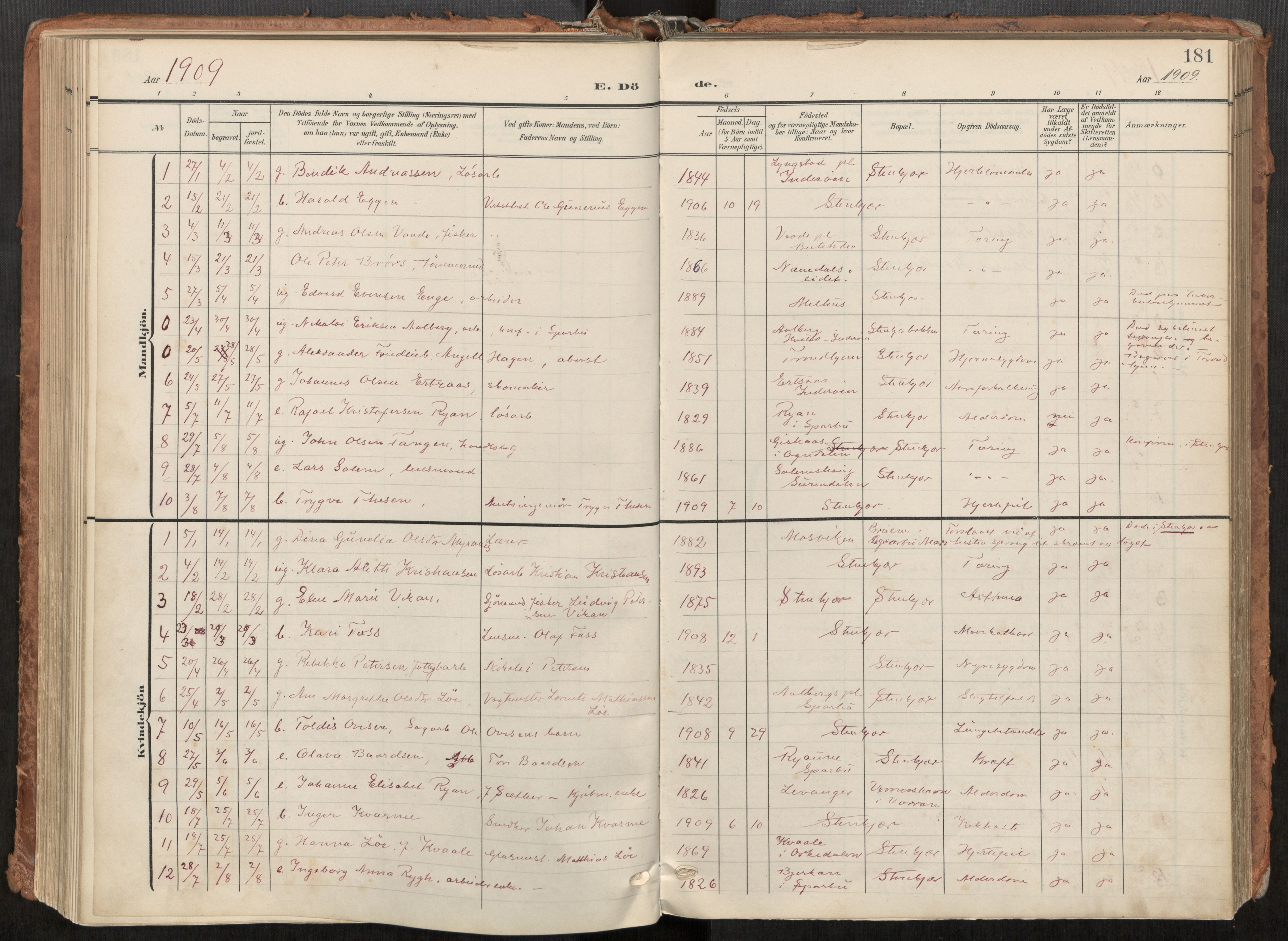 Steinkjer sokneprestkontor, SAT/A-1541/01/H/Ha/Haa/L0001: Parish register (official) no. 1, 1904-1912, p. 181