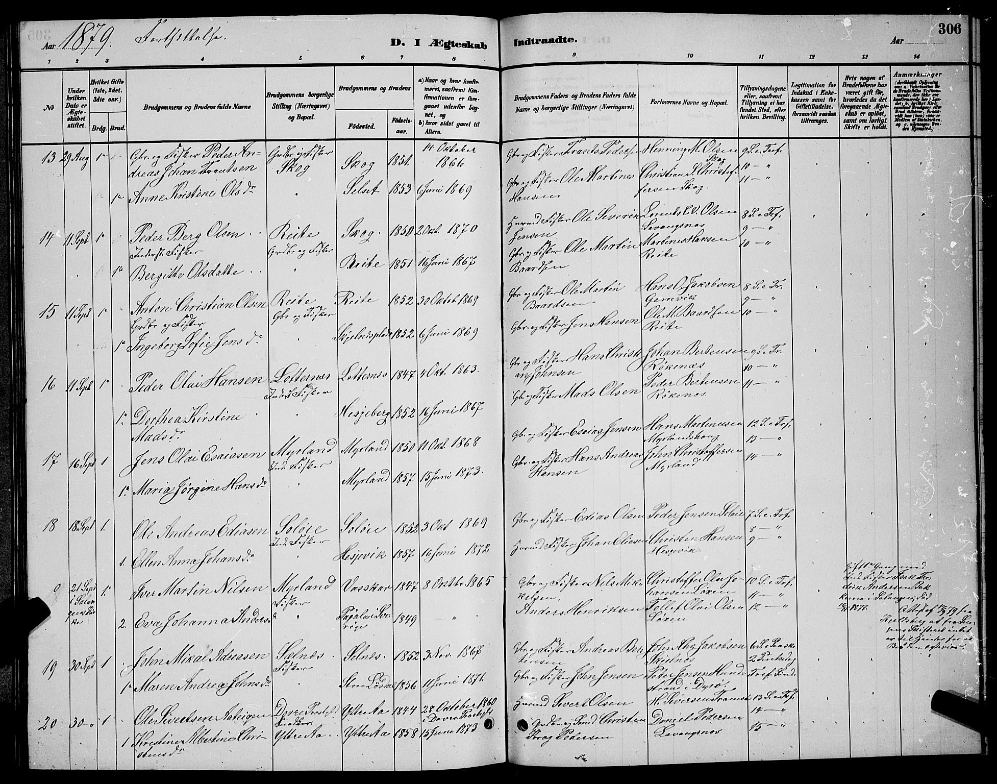 Ibestad sokneprestembete, SATØ/S-0077/H/Ha/Hab/L0007klokker: Parish register (copy) no. 7, 1879-1889, p. 306