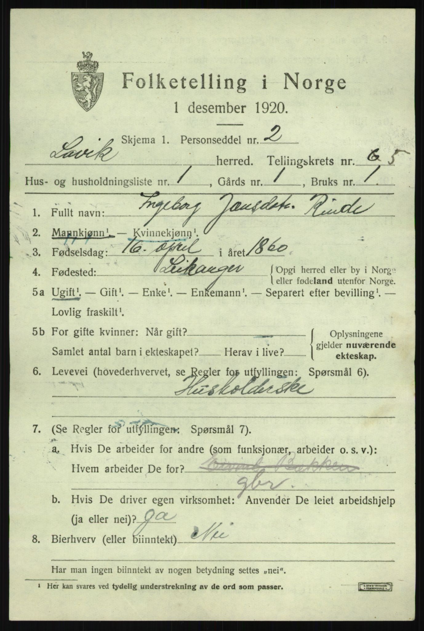 SAB, 1920 census for Lavik, 1920, p. 930