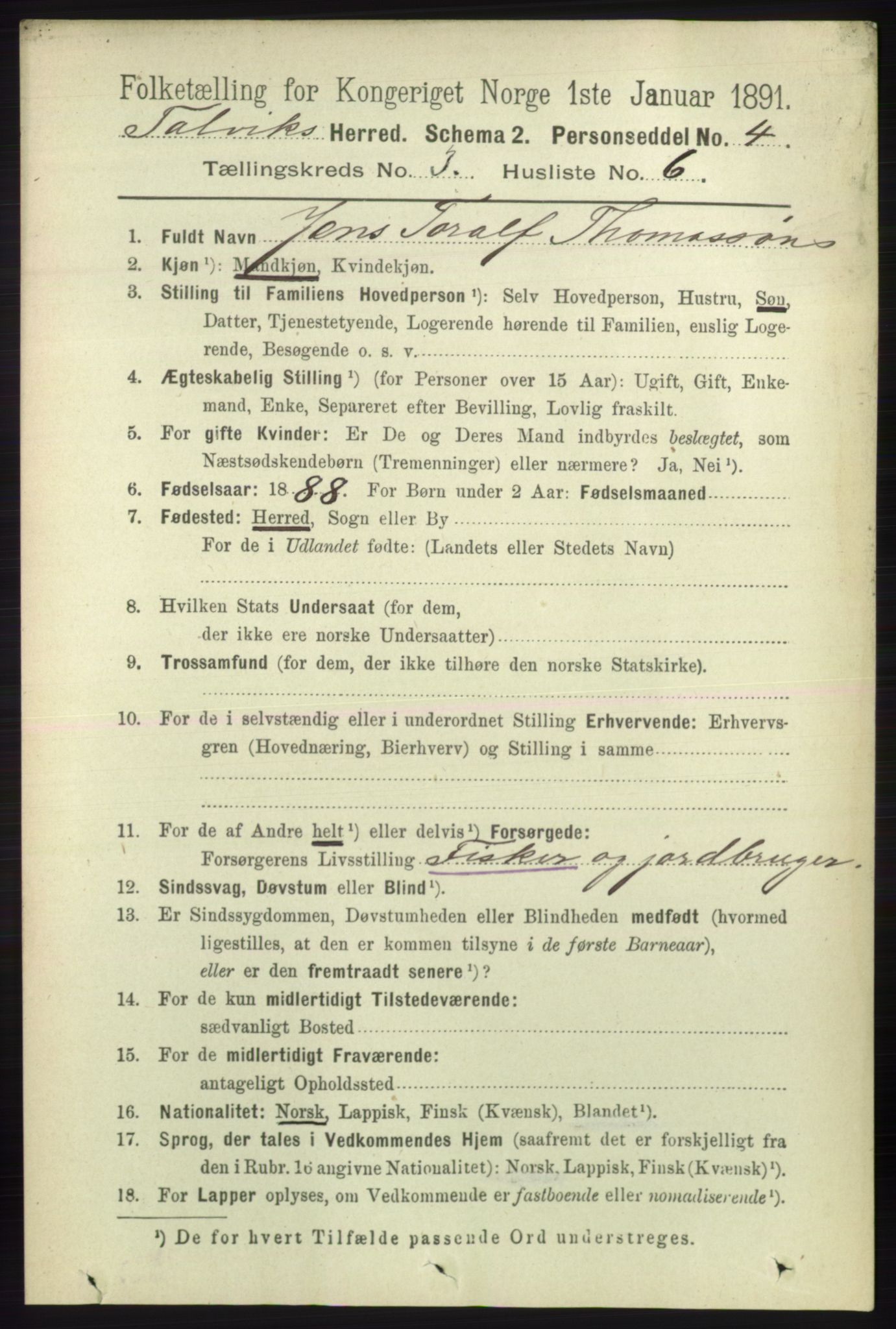 RA, 1891 census for 2013 Talvik, 1891, p. 751