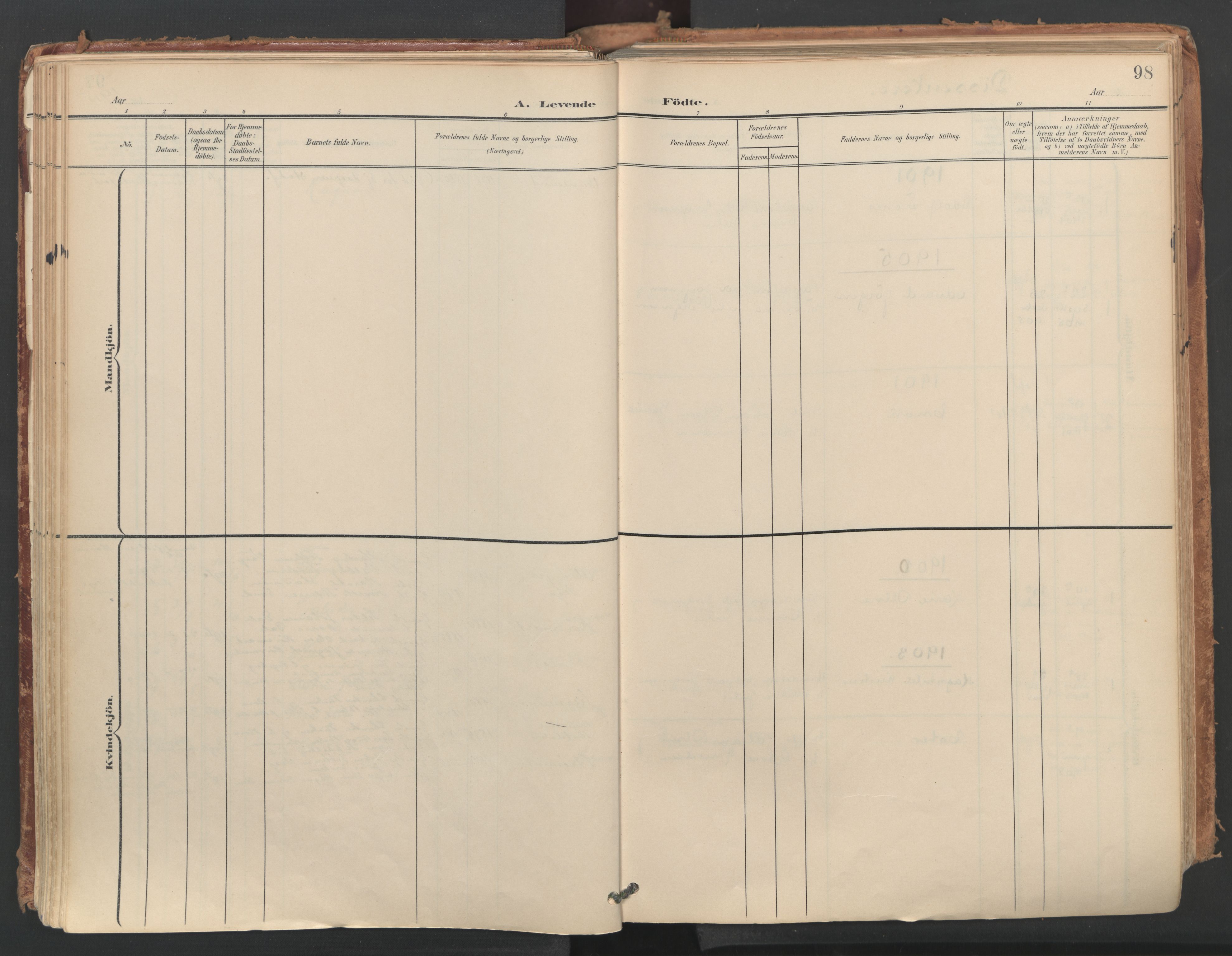 Ministerialprotokoller, klokkerbøker og fødselsregistre - Nordland, SAT/A-1459/812/L0180: Parish register (official) no. 812A09, 1901-1915, p. 98