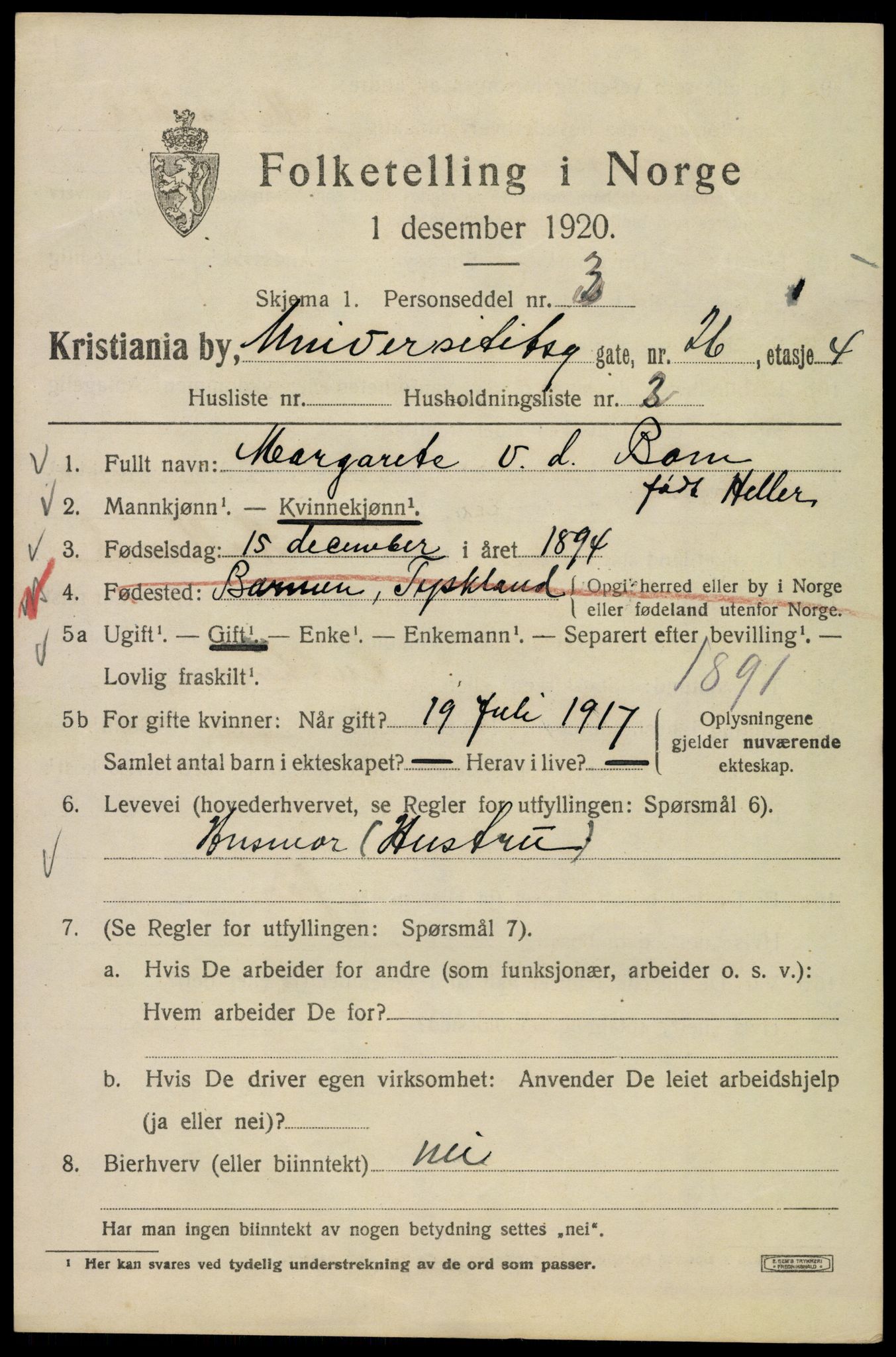 SAO, 1920 census for Kristiania, 1920, p. 618881