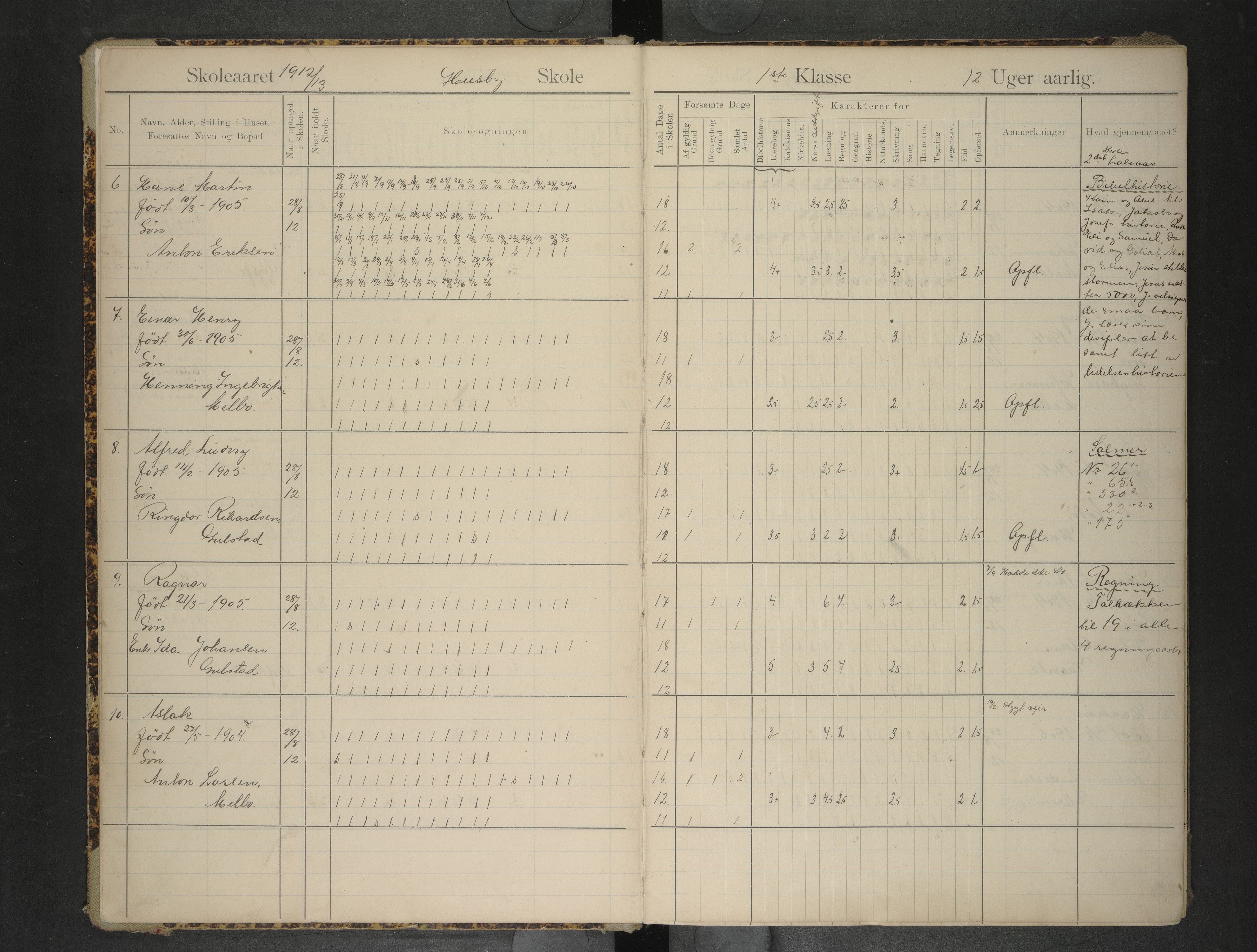 Hadsel kommune. Husby og Gulstad skole, AIN/K-18660.510.33/F/L0003: Skoleprotokoll for Husby og Gulstad skoler, 1912-1917