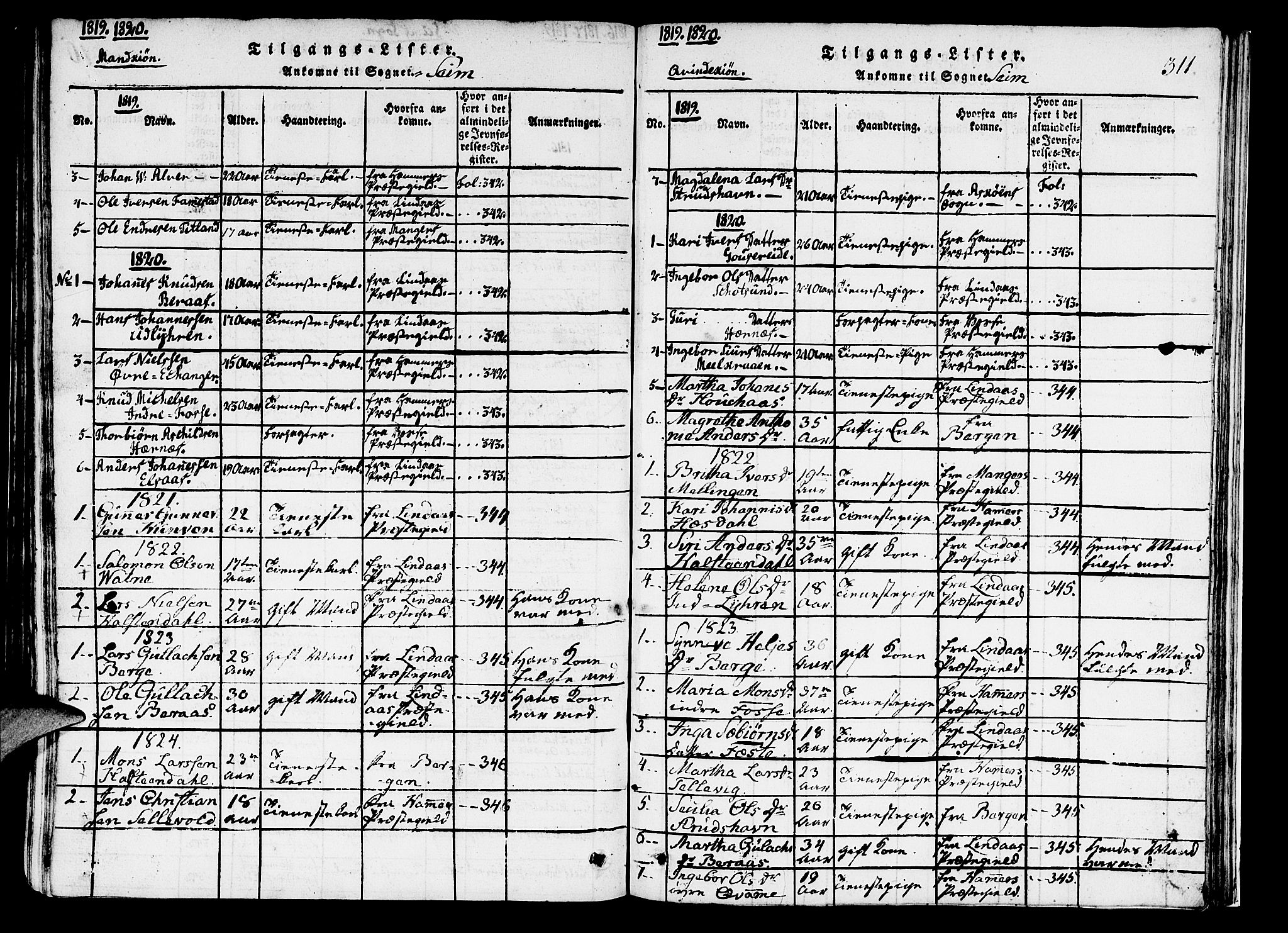 Hosanger sokneprestembete, AV/SAB-A-75801/H/Haa: Parish register (official) no. A 5, 1815-1824, p. 311