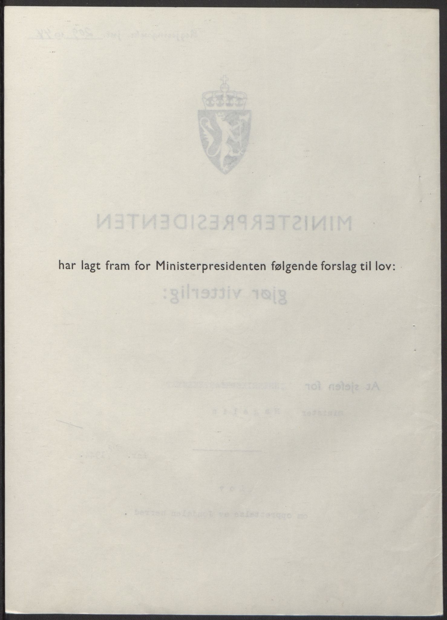 NS-administrasjonen 1940-1945 (Statsrådsekretariatet, de kommisariske statsråder mm), RA/S-4279/D/Db/L0100: Lover, 1944, p. 363