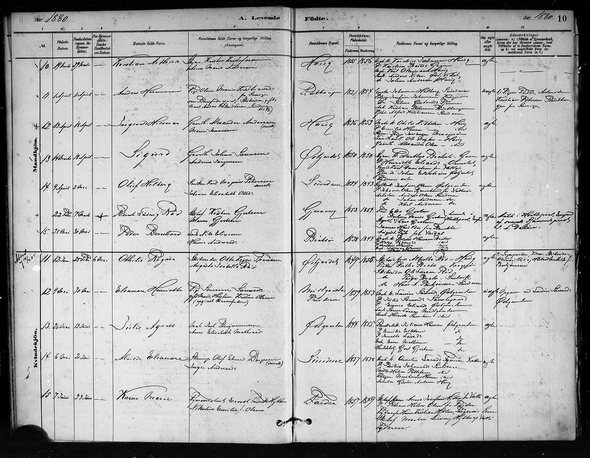 Tjøme kirkebøker, SAKO/A-328/F/Fa/L0001: Parish register (official) no. 1, 1879-1890, p. 10