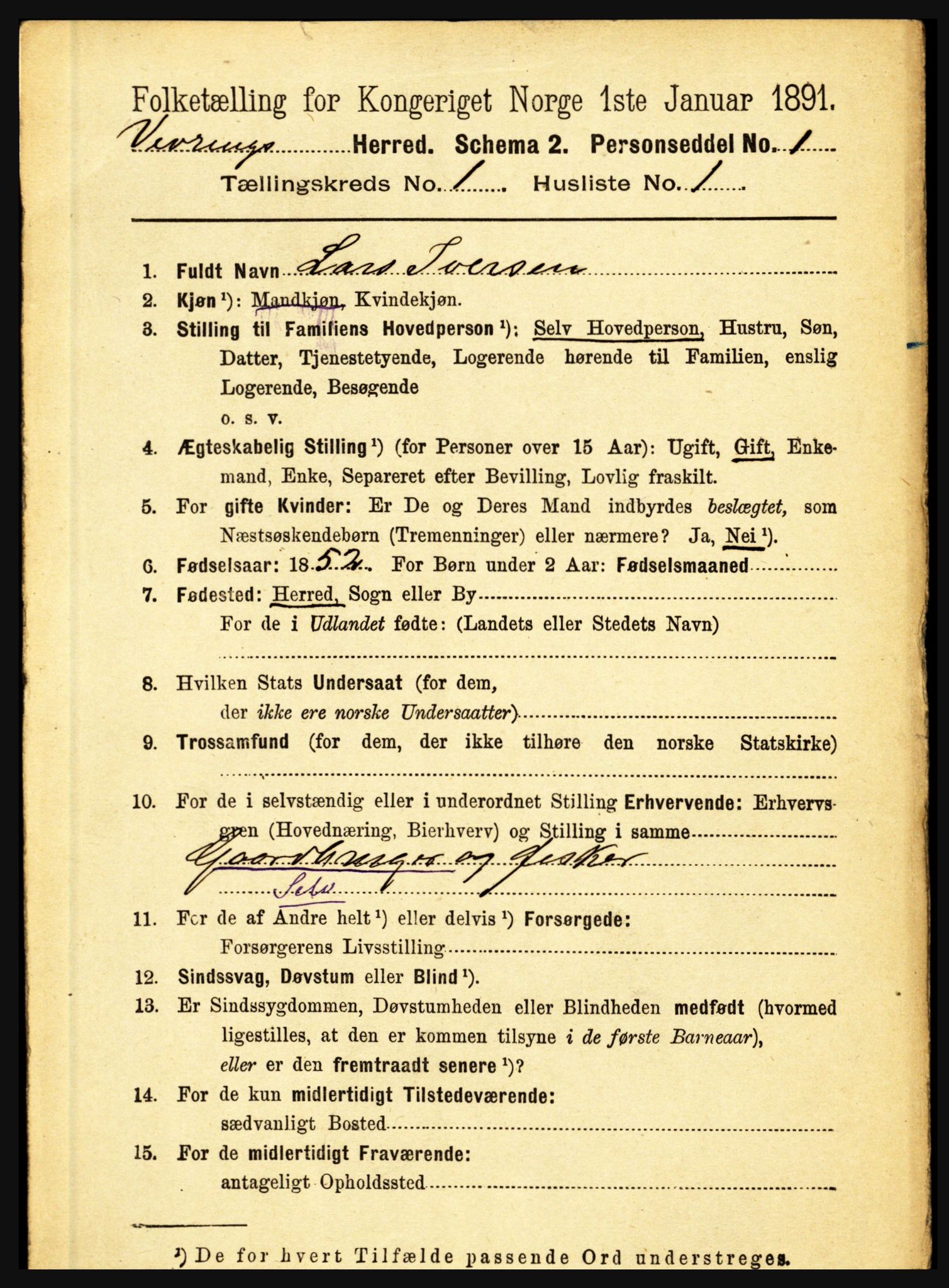 RA, 1891 census for 1434 Vevring, 1891, p. 68