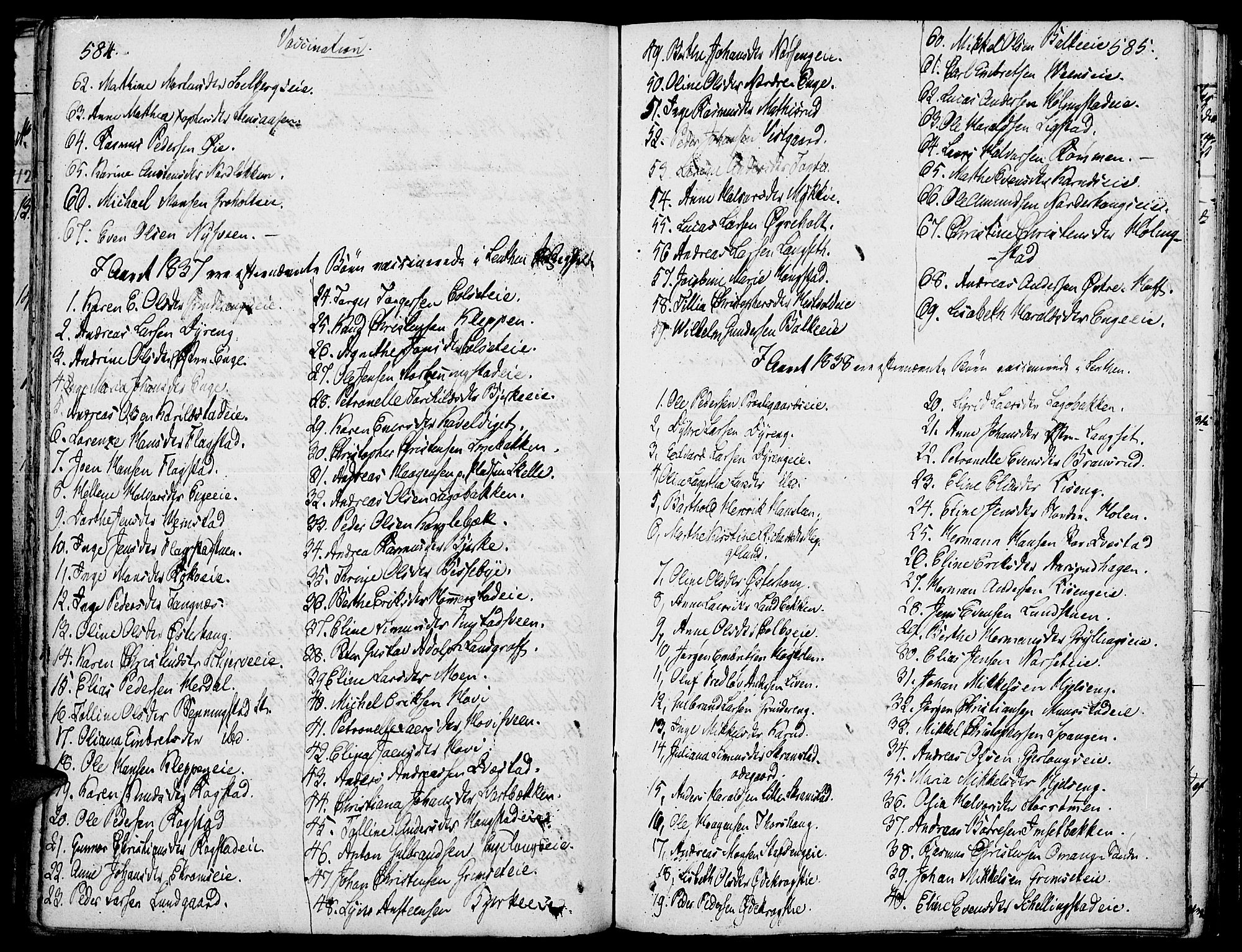 Løten prestekontor, AV/SAH-PREST-022/K/Ka/L0006: Parish register (official) no. 6, 1832-1849, p. 584-585