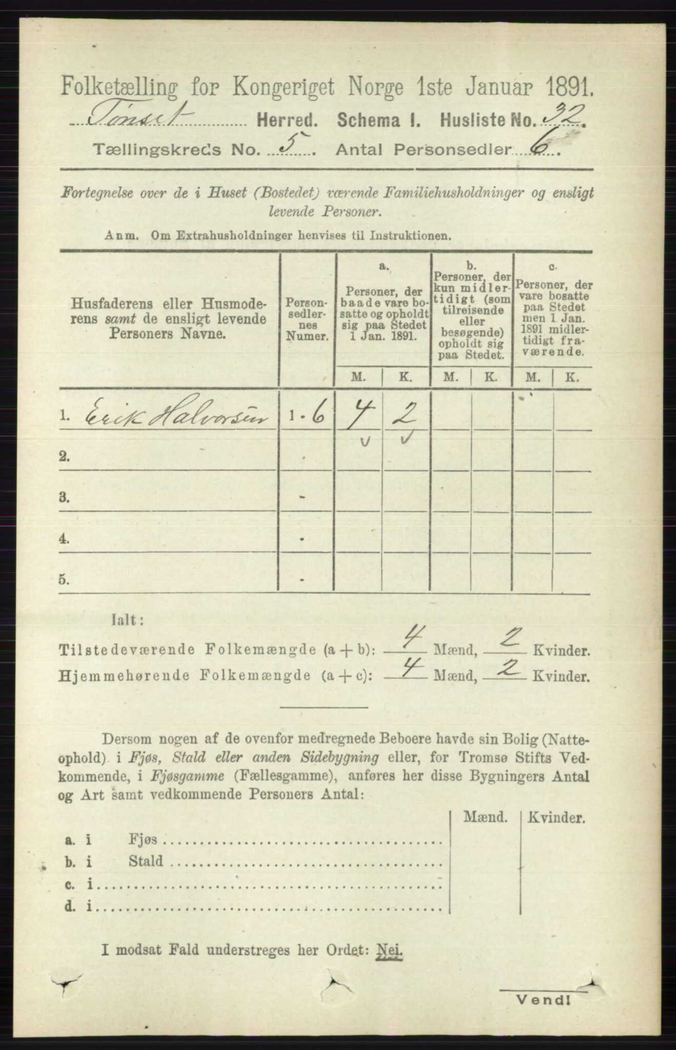 RA, 1891 census for 0437 Tynset, 1891, p. 1045