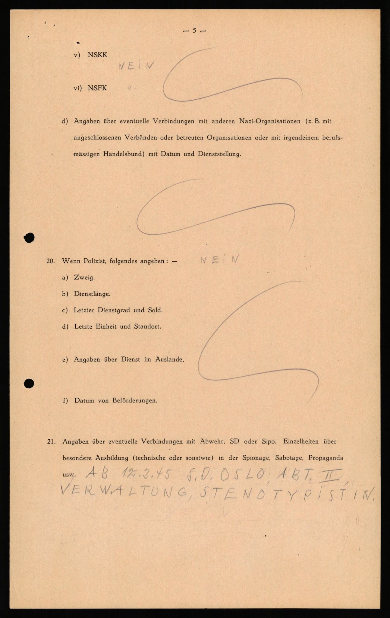 Forsvaret, Forsvarets overkommando II, RA/RAFA-3915/D/Db/L0033: CI Questionaires. Tyske okkupasjonsstyrker i Norge. Tyskere., 1945-1946, p. 291