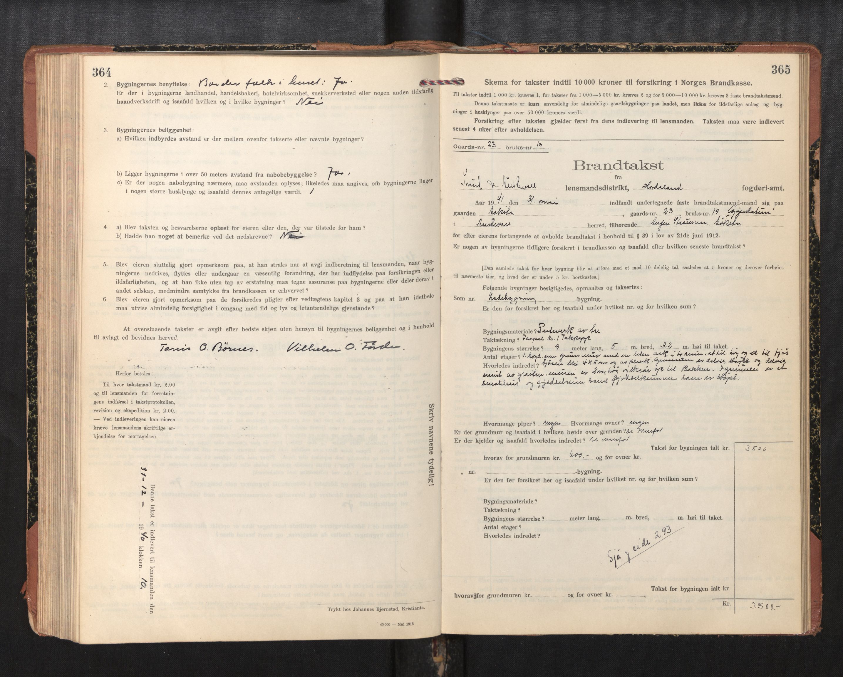 Lensmannen i Sund og Austevoll, SAB/A-35201/0012/L0004: Branntakstprotokoll, skjematakst, 1917-1949, p. 364-365