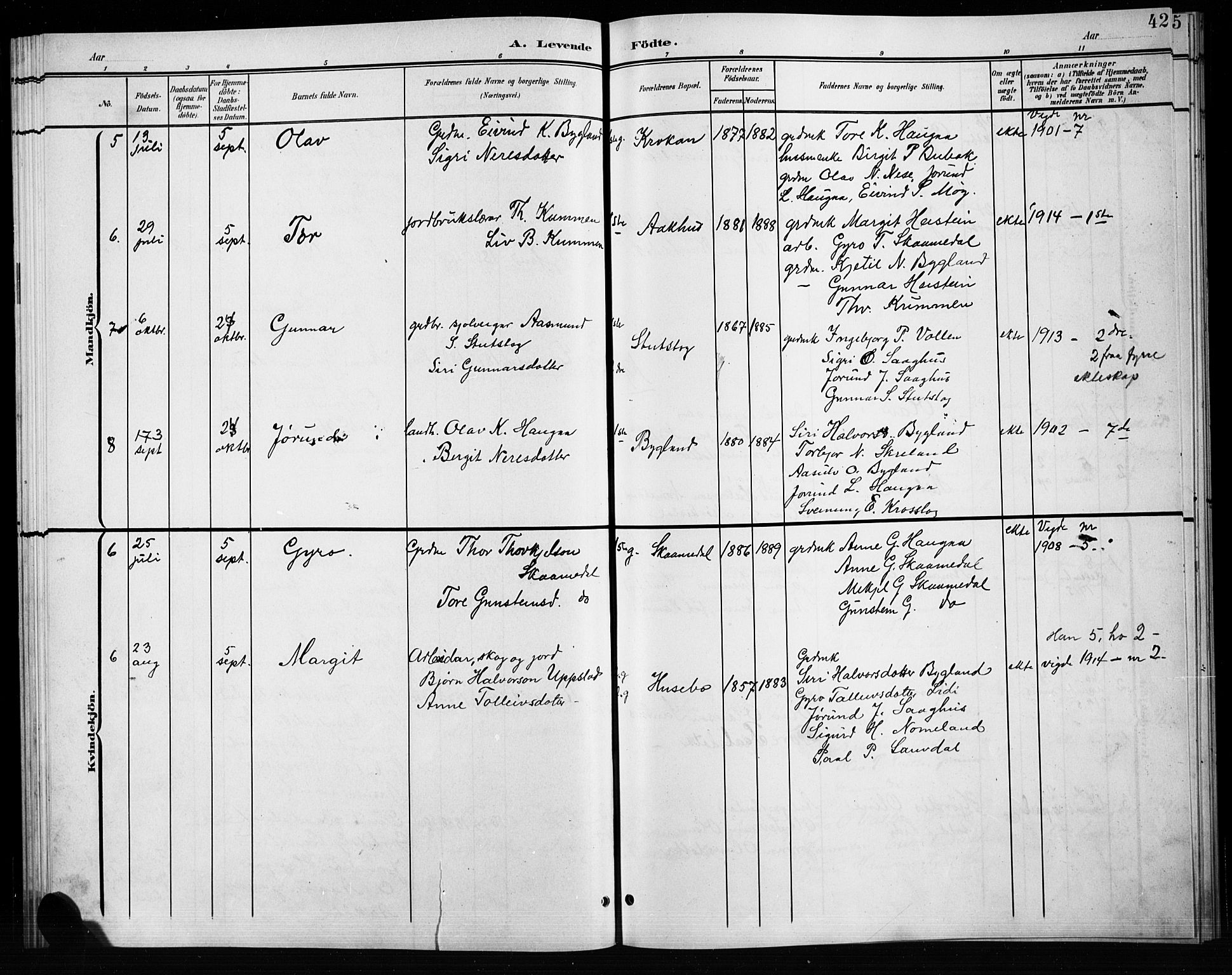 Bygland sokneprestkontor, SAK/1111-0006/F/Fb/Fbb/L0004: Parish register (copy) no. B 4, 1902-1920, p. 42