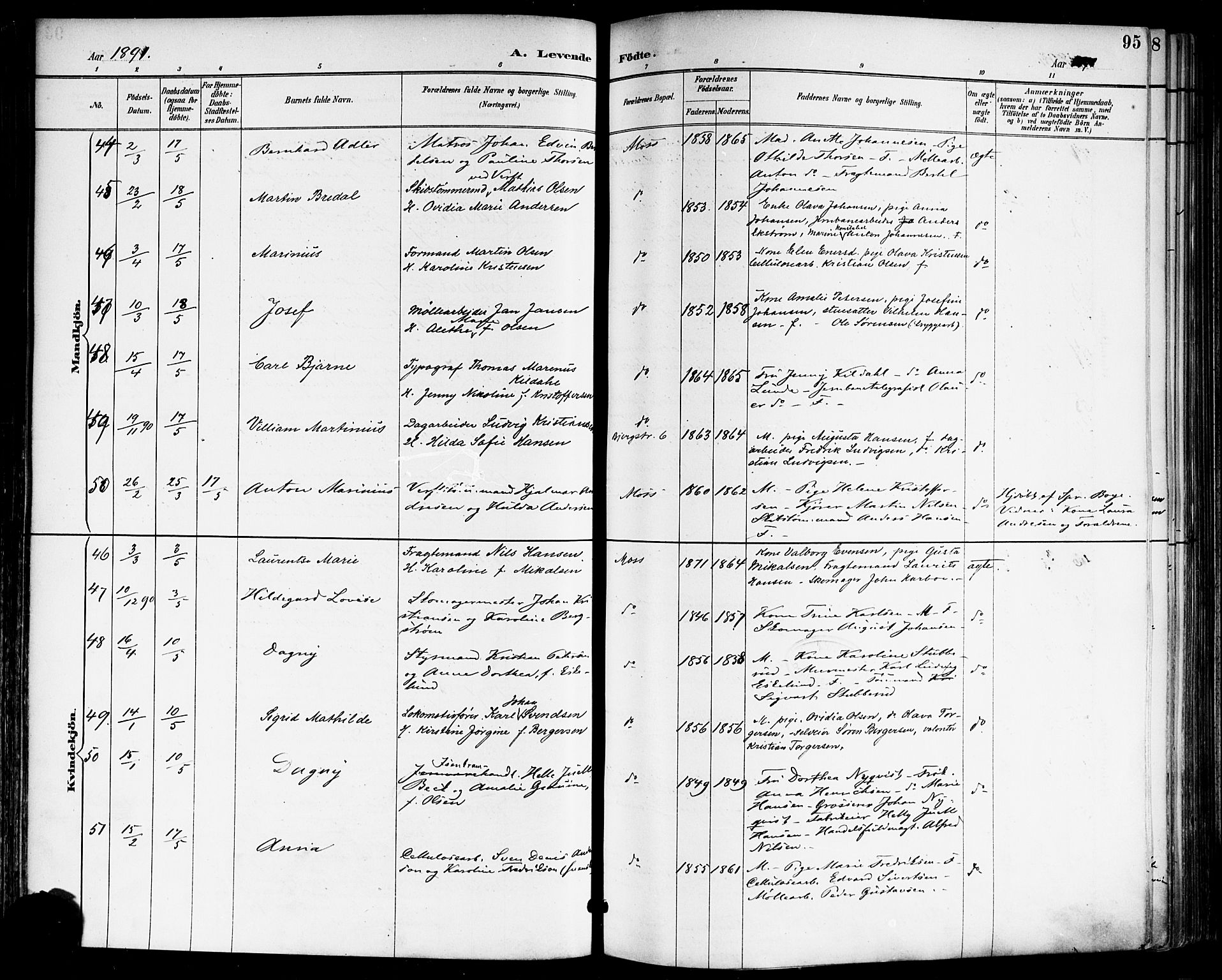 Moss prestekontor Kirkebøker, AV/SAO-A-2003/F/Fb/L0002a: Parish register (official) no. II 2A, 1887-1893, p. 95