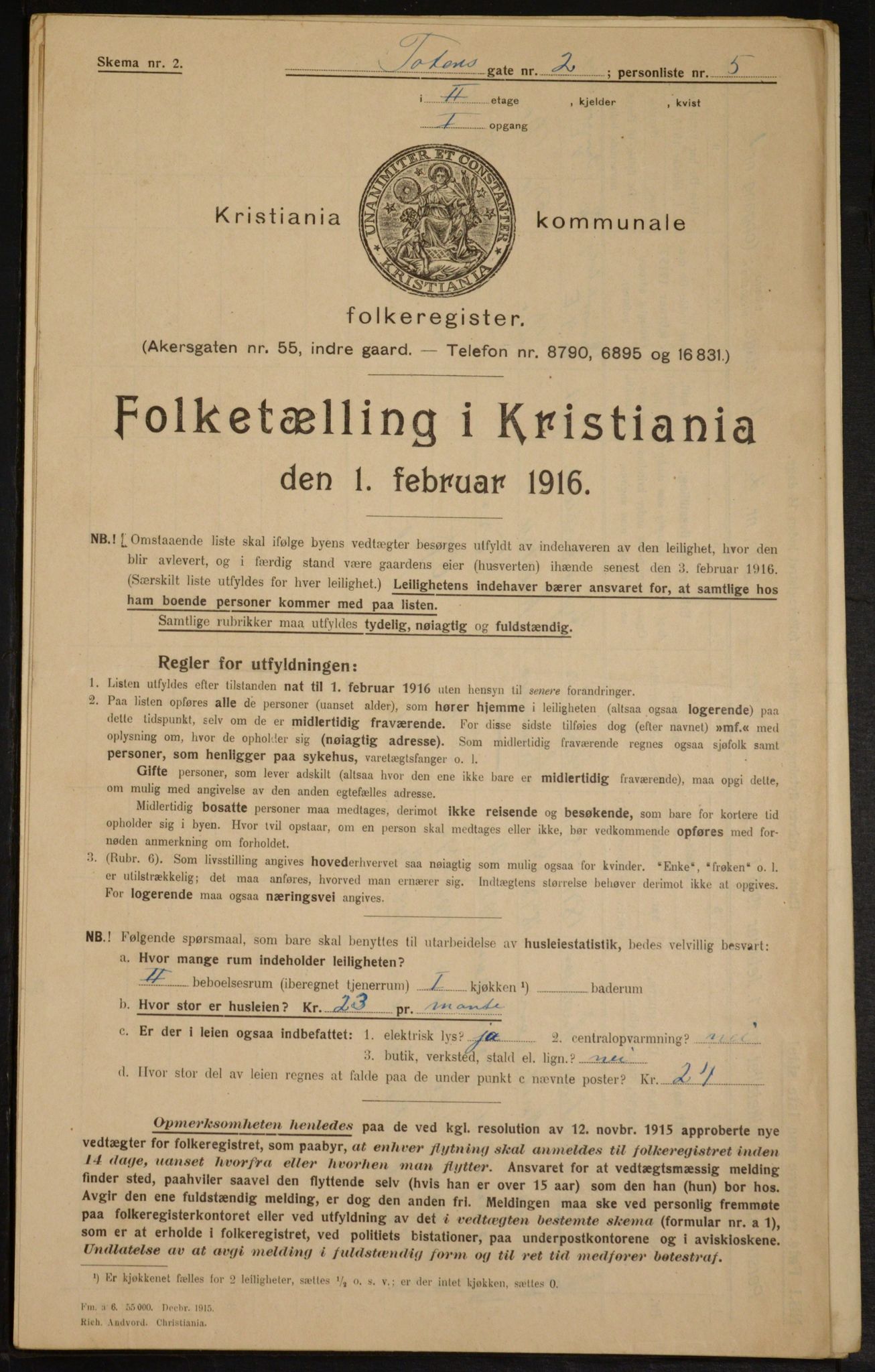 OBA, Municipal Census 1916 for Kristiania, 1916, p. 118540