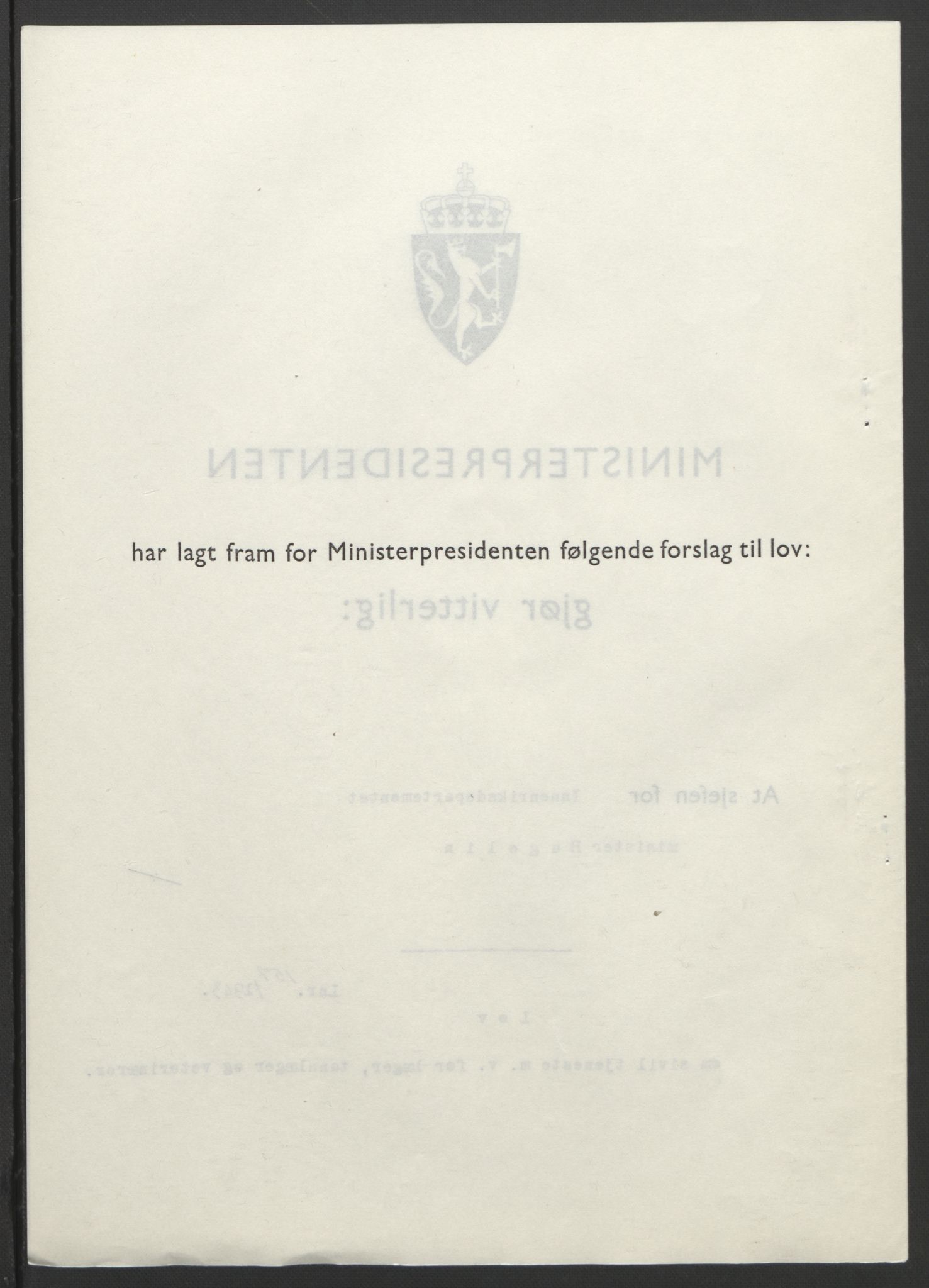 NS-administrasjonen 1940-1945 (Statsrådsekretariatet, de kommisariske statsråder mm), RA/S-4279/D/Db/L0099: Lover, 1943, p. 744
