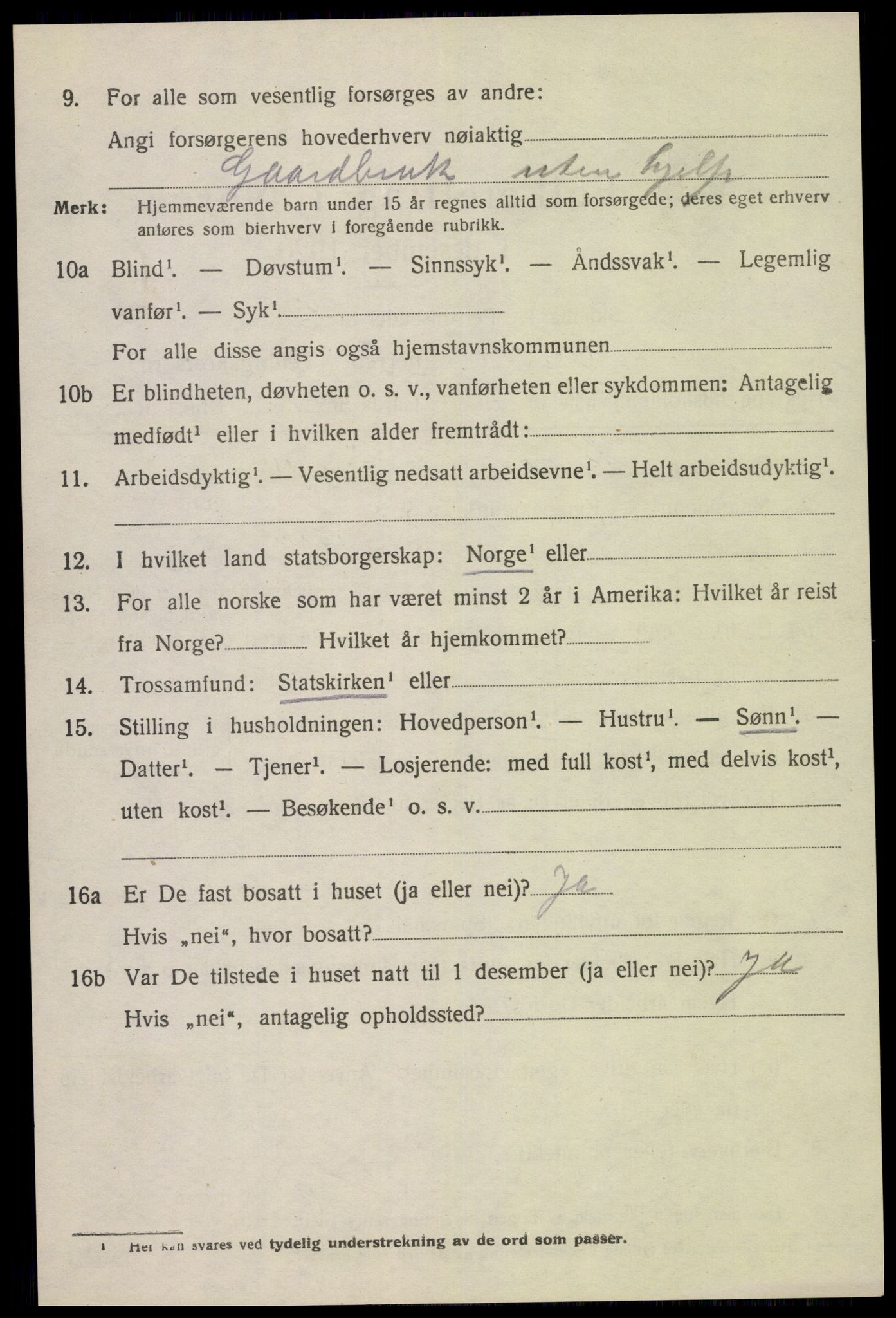 SAK, 1920 census for Gyland, 1920, p. 1053