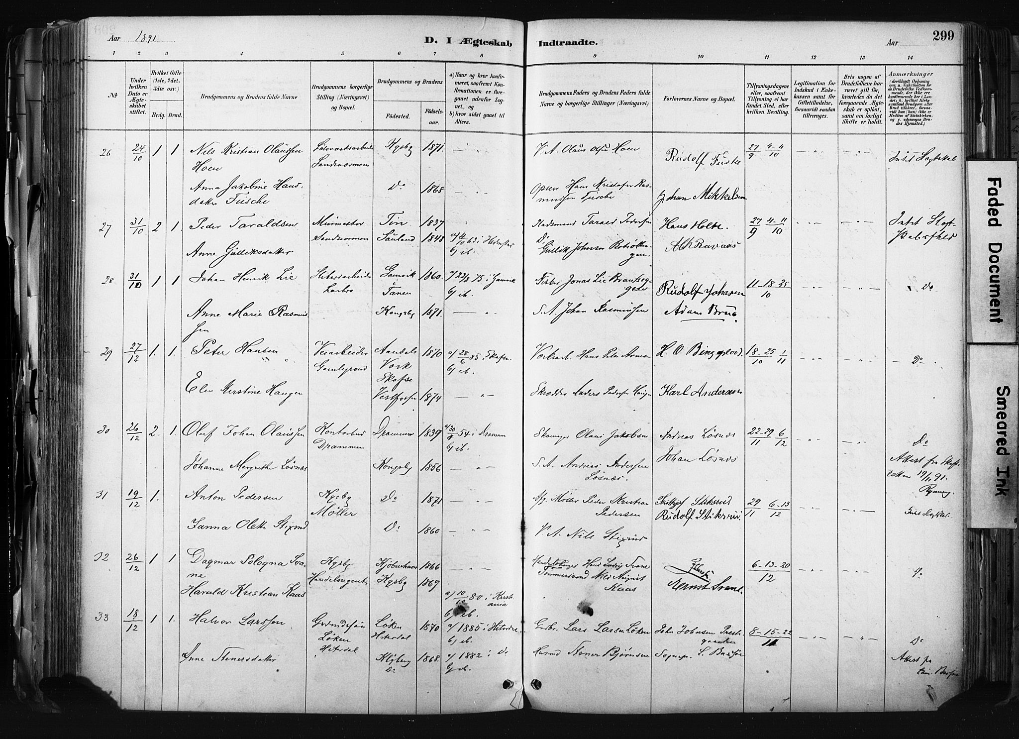 Kongsberg kirkebøker, SAKO/A-22/F/Fb/L0002: Parish register (official) no. II 2, 1886-1896, p. 299