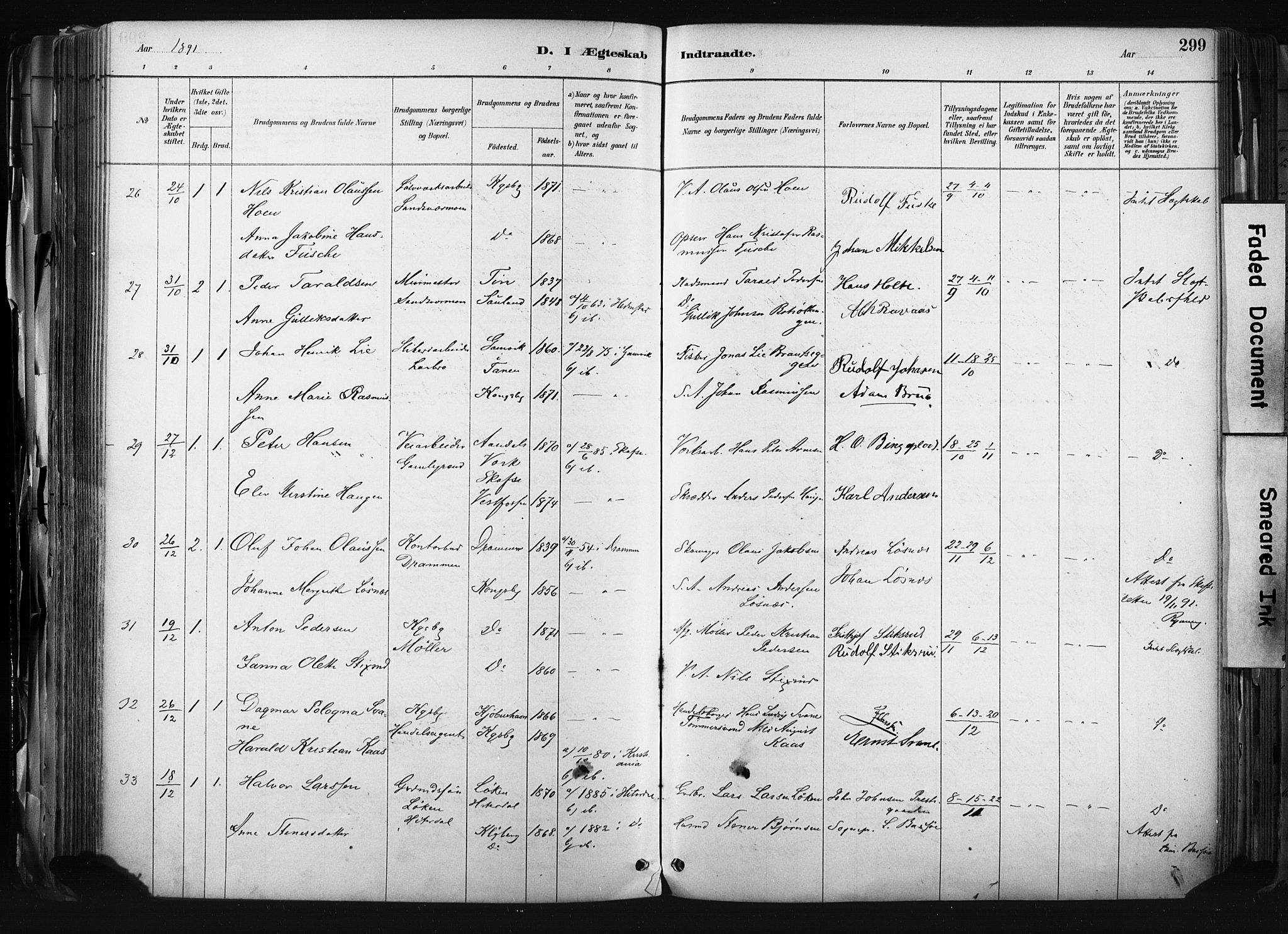 Kongsberg kirkebøker, AV/SAKO-A-22/F/Fb/L0002: Parish register (official) no. II 2, 1886-1896, p. 299