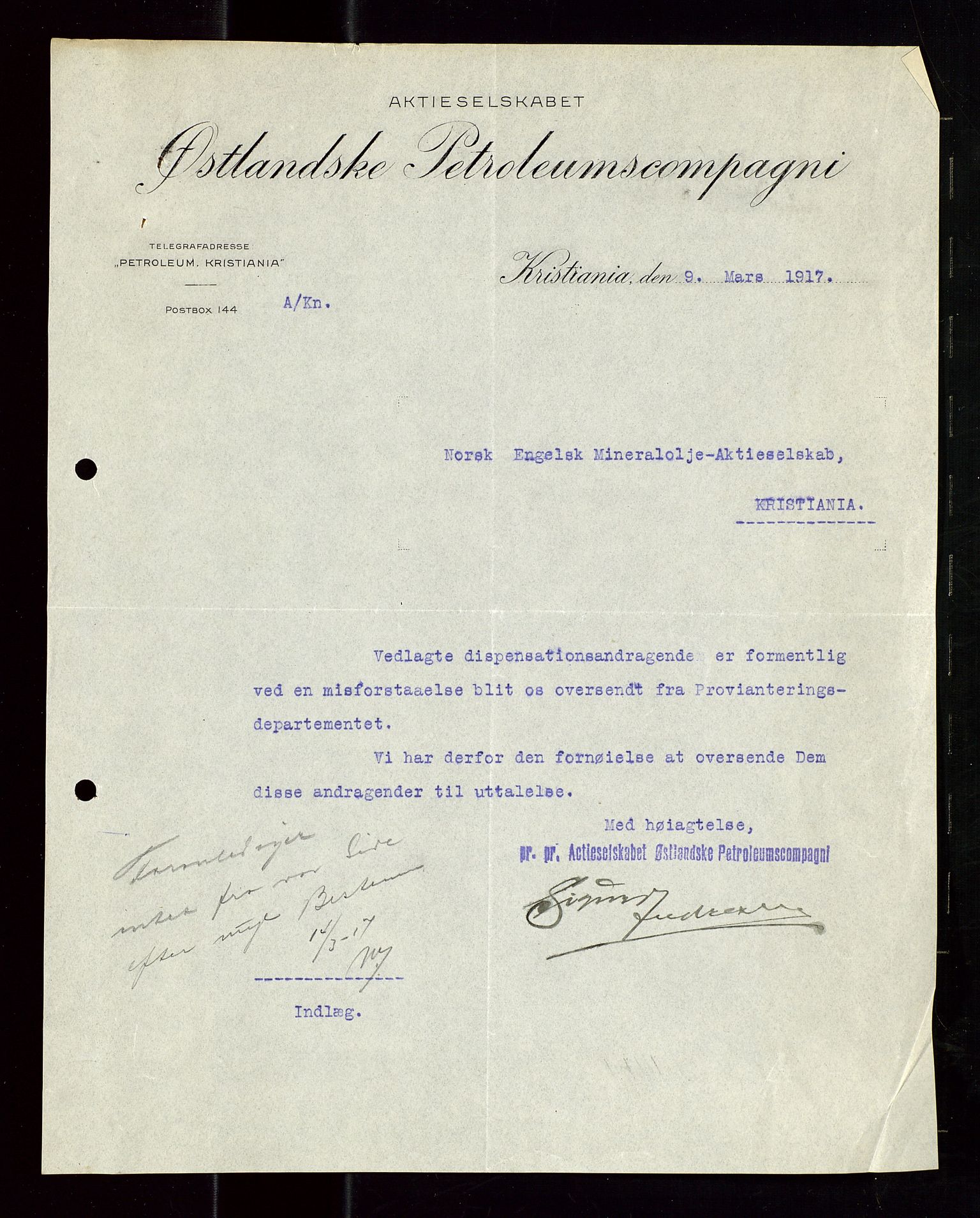 Pa 1521 - A/S Norske Shell, AV/SAST-A-101915/E/Ea/Eaa/L0020: Sjefskorrespondanse, 1917, p. 494