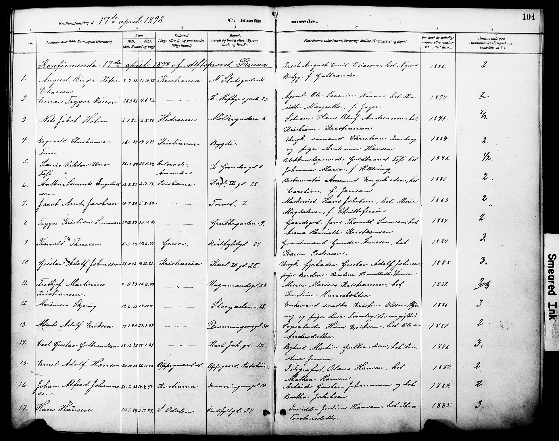 Oslo domkirke Kirkebøker, AV/SAO-A-10752/F/Fa/L0030: Parish register (official) no. 30, 1887-1918, p. 104