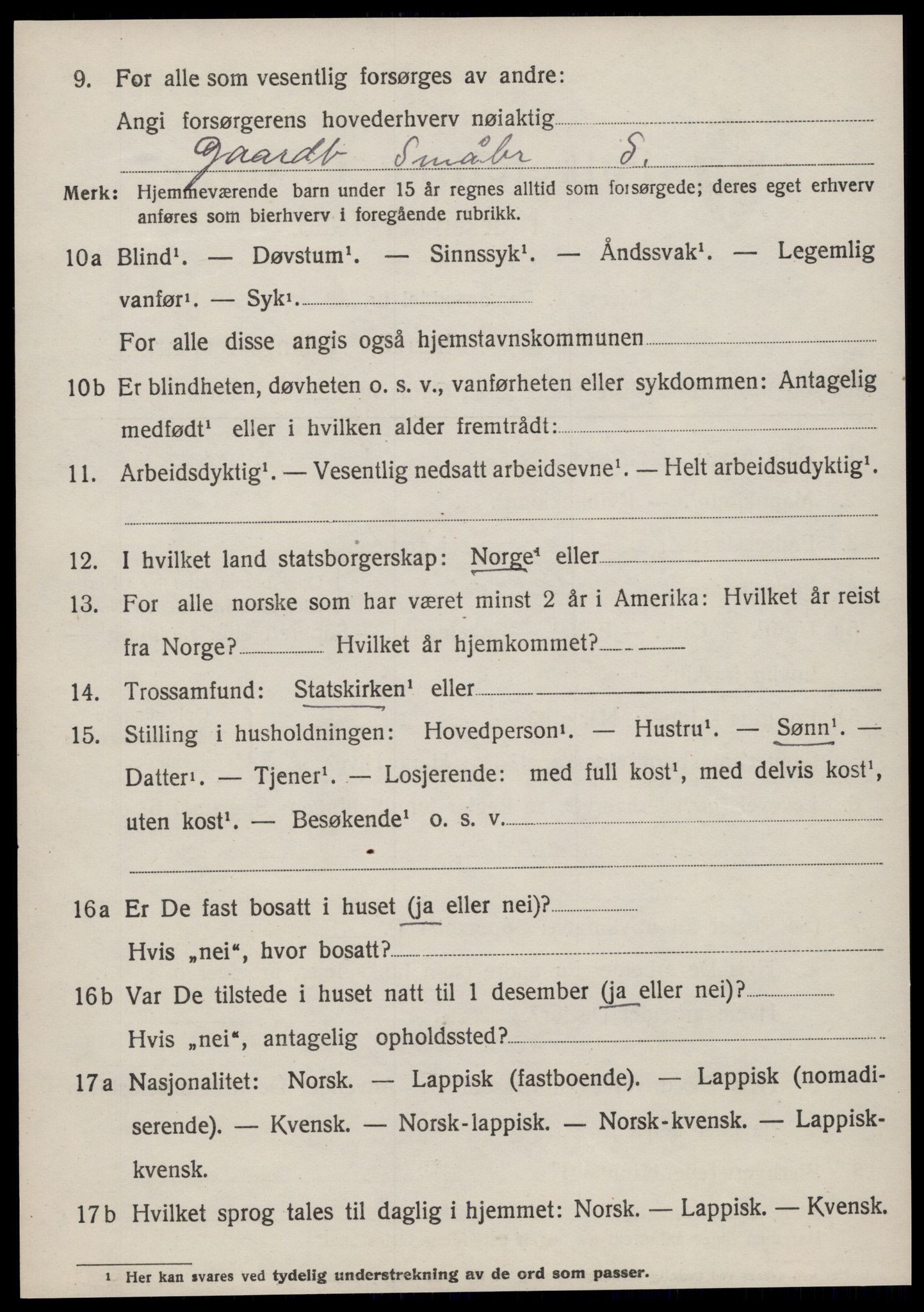 SAT, 1920 census for Fillan, 1920, p. 2307