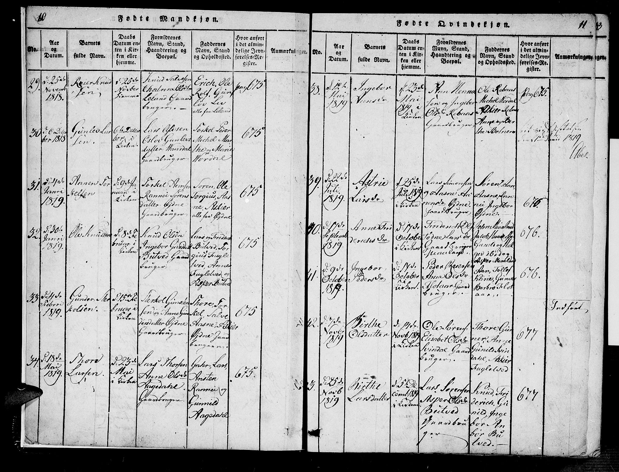 Bjelland sokneprestkontor, SAK/1111-0005/F/Fa/Fac/L0001: Parish register (official) no. A 1, 1815-1866, p. 10-11