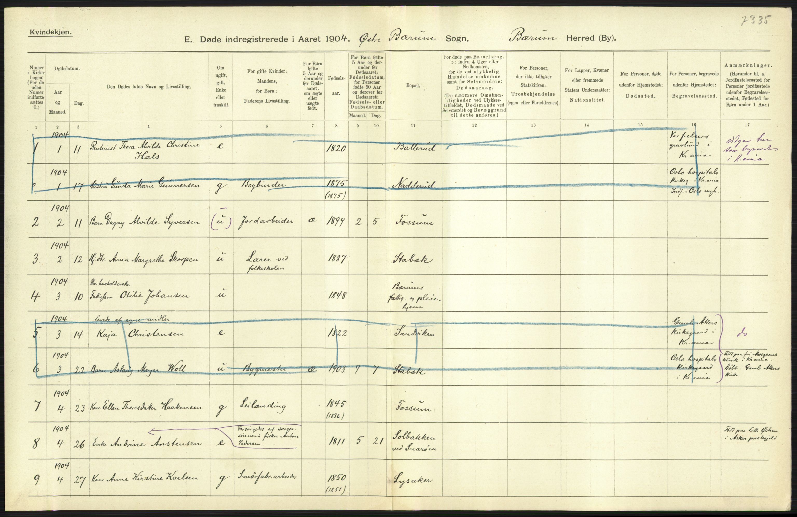 Statistisk sentralbyrå, Sosiodemografiske emner, Befolkning, AV/RA-S-2228/D/Df/Dfa/Dfab/L0002: Akershus amt: Fødte, gifte, døde, 1904, p. 579