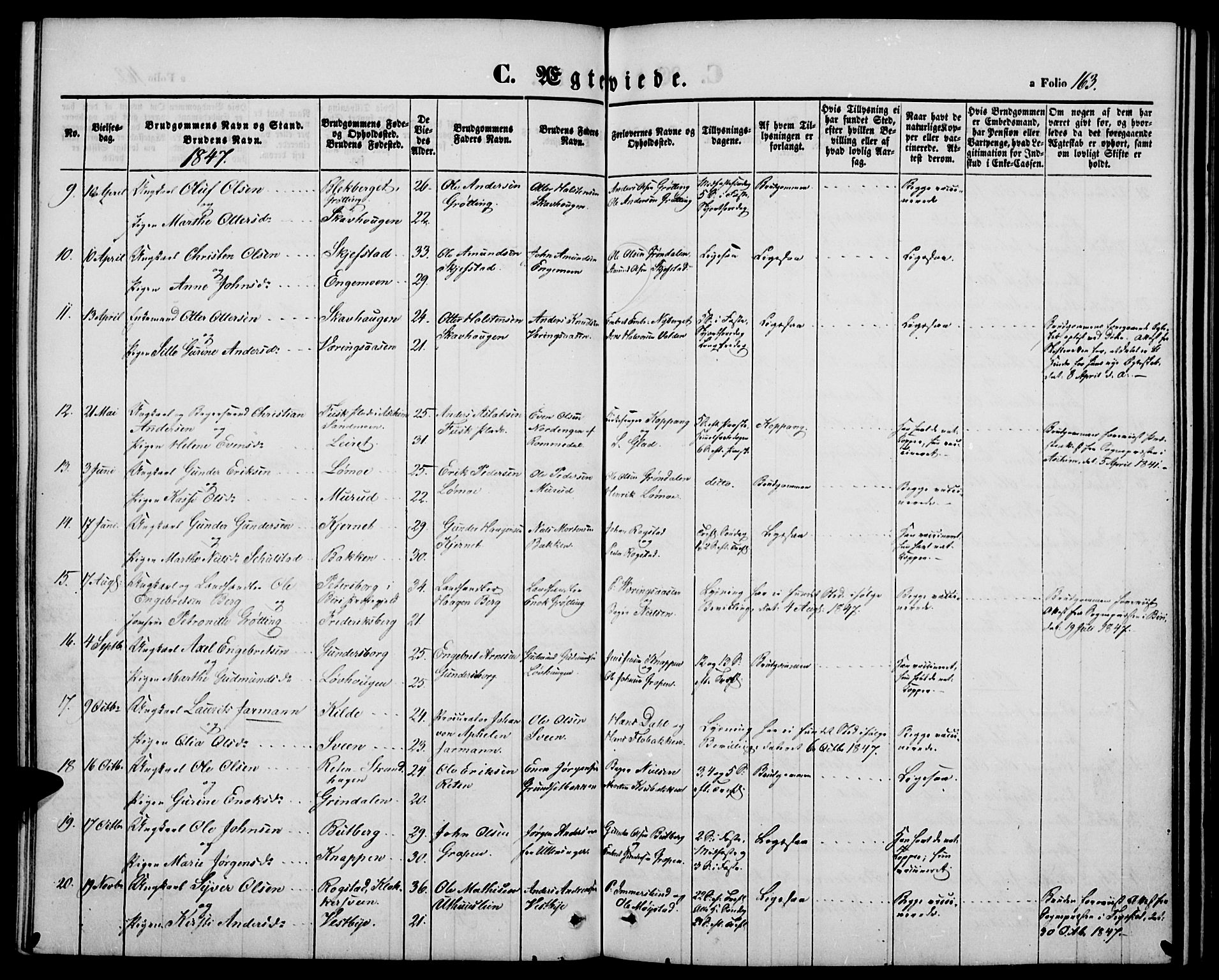 Elverum prestekontor, SAH/PREST-044/H/Ha/Hab/L0002: Parish register (copy) no. 2, 1845-1855, p. 163