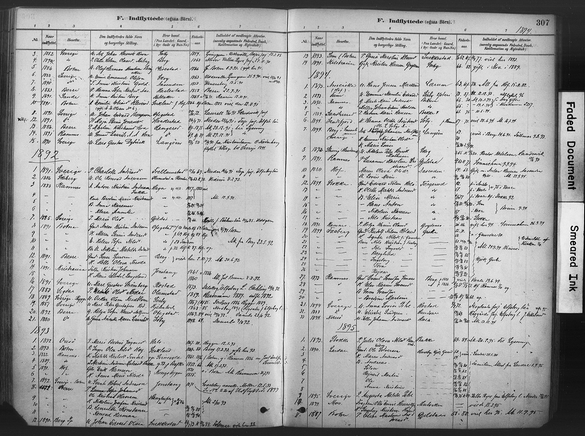 Våle kirkebøker, SAKO/A-334/F/Fa/L0011: Parish register (official) no. I 11, 1878-1906, p. 307