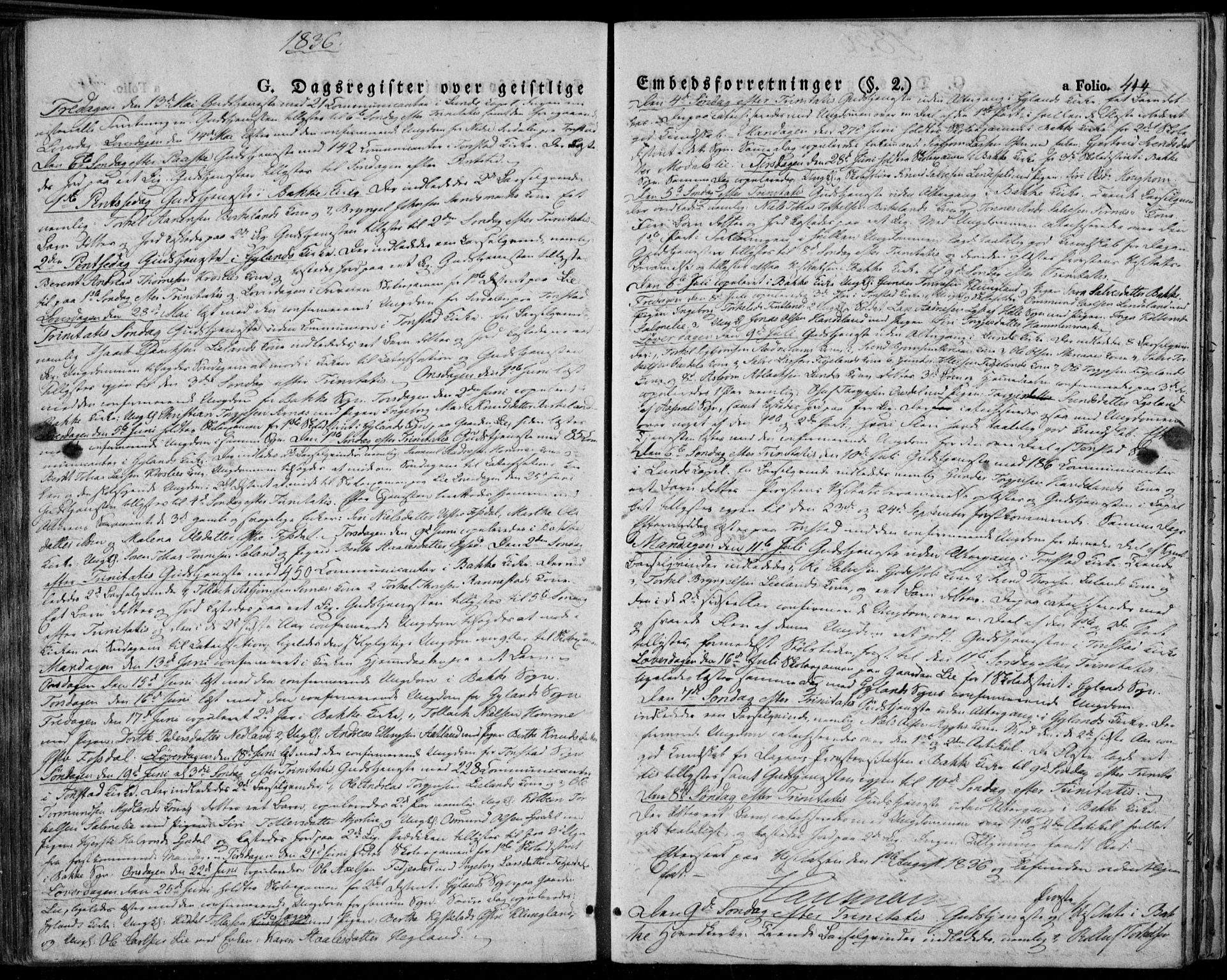 Bakke sokneprestkontor, SAK/1111-0002/F/Fa/Faa/L0004: Parish register (official) no. A 4, 1834-1846, p. 444