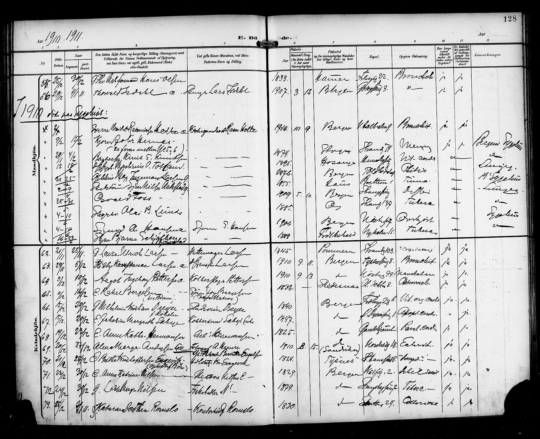 Nykirken Sokneprestembete, AV/SAB-A-77101/H/Haa/L0045: Parish register (official) no. E 5, 1899-1917, p. 128