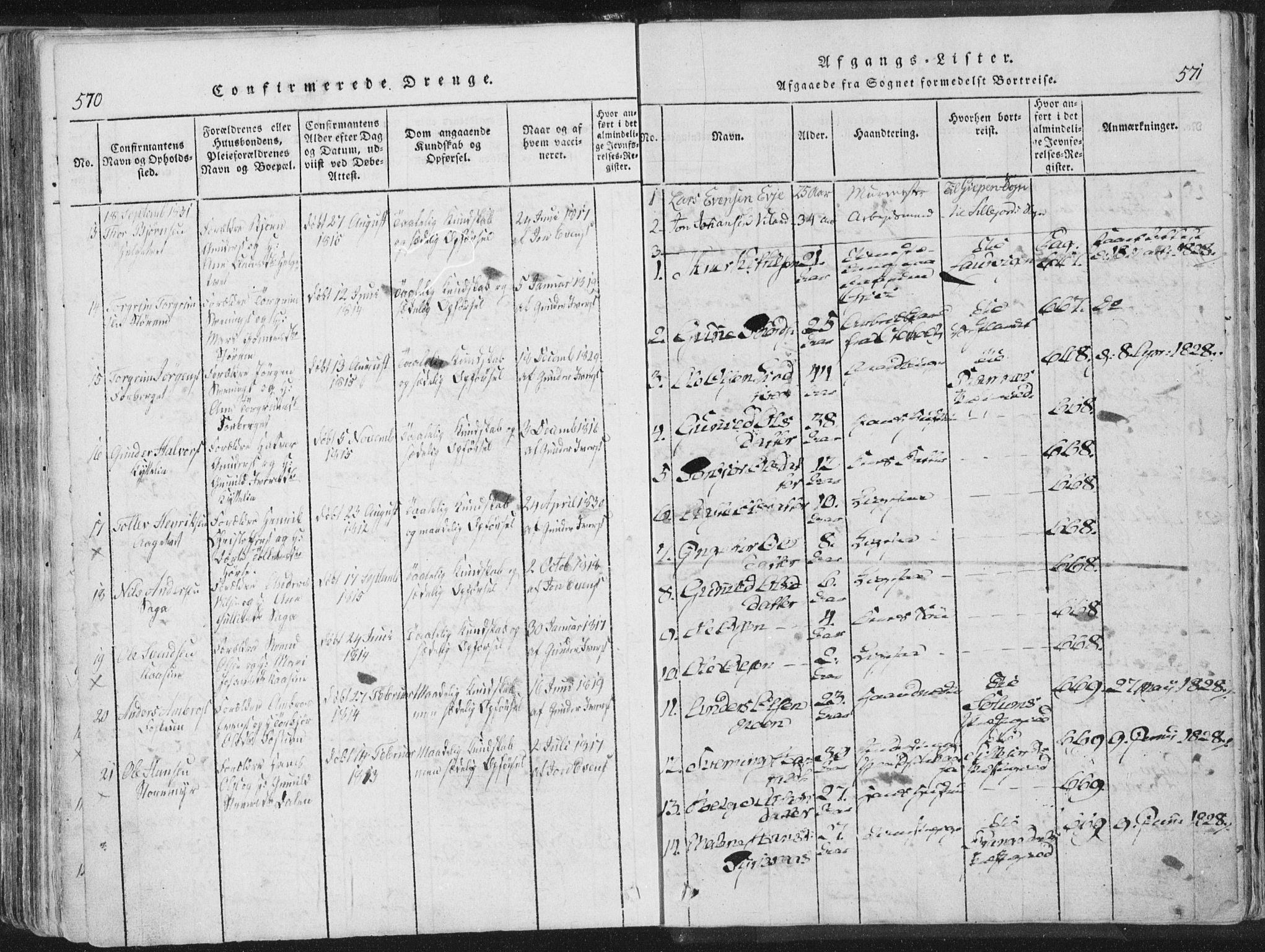 Bø kirkebøker, AV/SAKO-A-257/F/Fa/L0006: Parish register (official) no. 6, 1815-1831, p. 570-571