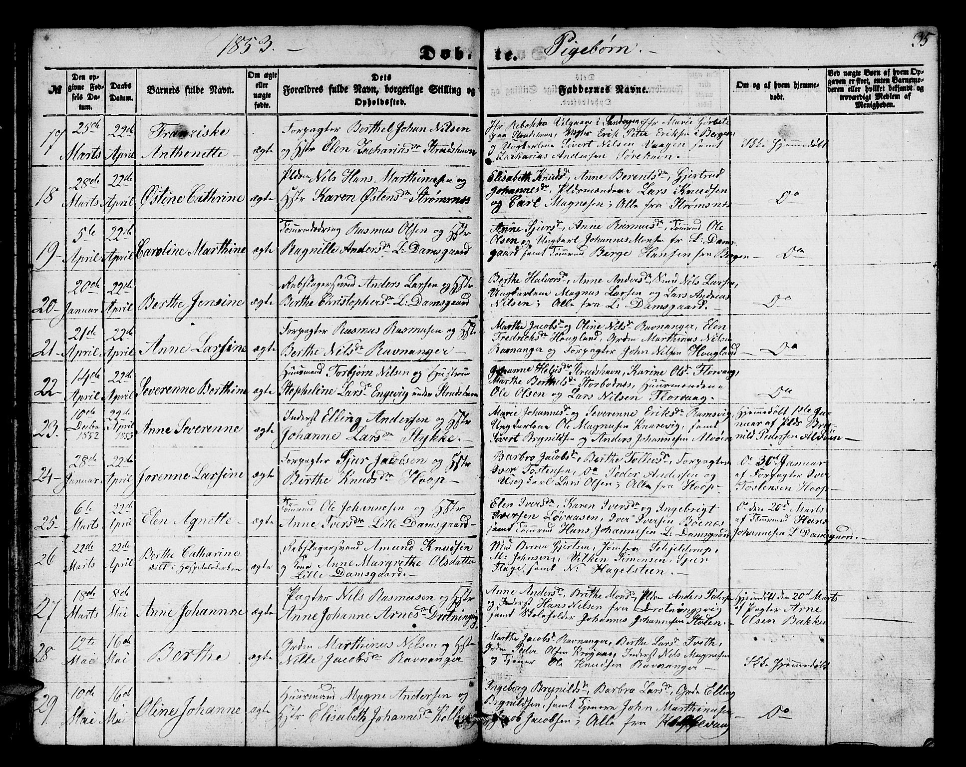 Askøy Sokneprestembete, AV/SAB-A-74101/H/Ha/Hab/Haba/L0004: Parish register (copy) no. A 4, 1852-1864, p. 35