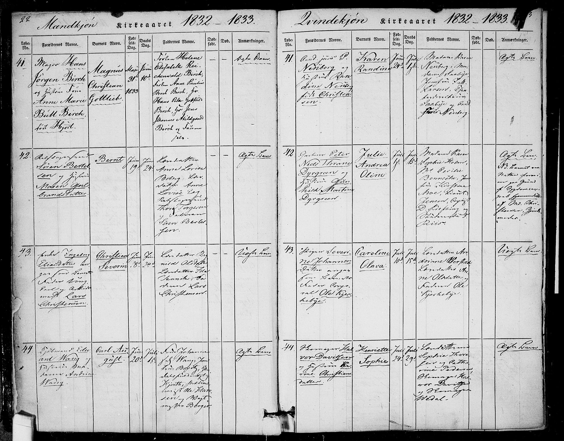 Rikshospitalet prestekontor Kirkebøker, AV/SAO-A-10309b/F/L0002: Parish register (official) no. 2, 1832-1840, p. 22-23