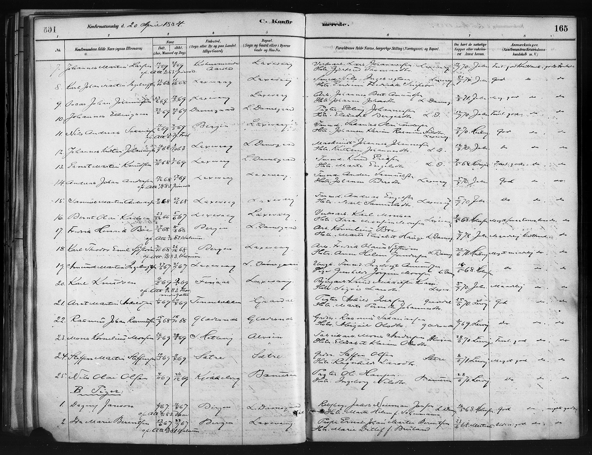 Askøy Sokneprestembete, AV/SAB-A-74101/H/Ha/Haa/Haae/L0002: Parish register (official) no. E 2, 1878-1891, p. 165