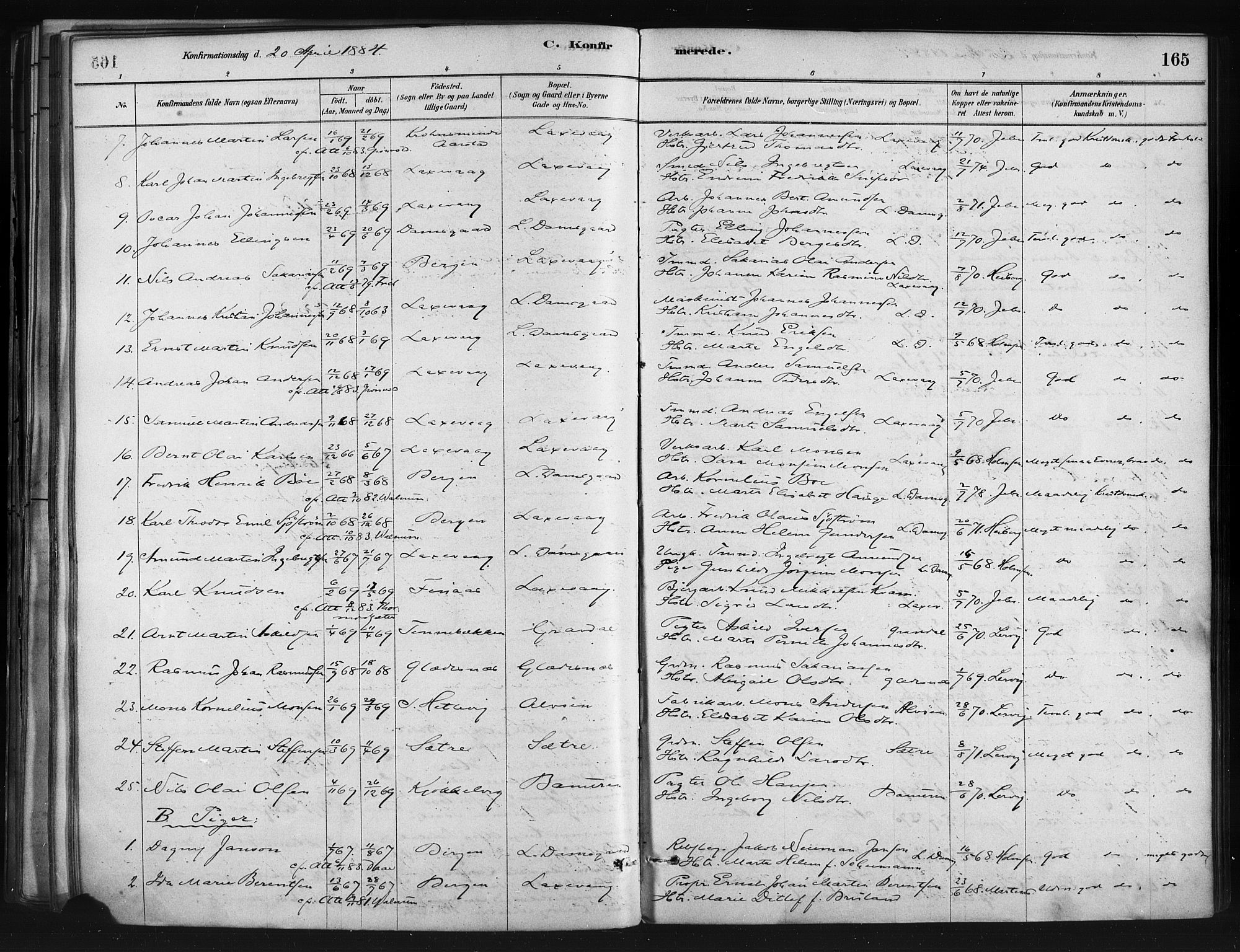 Askøy Sokneprestembete, SAB/A-74101/H/Ha/Haa/Haae/L0002: Parish register (official) no. E 2, 1878-1891, p. 165