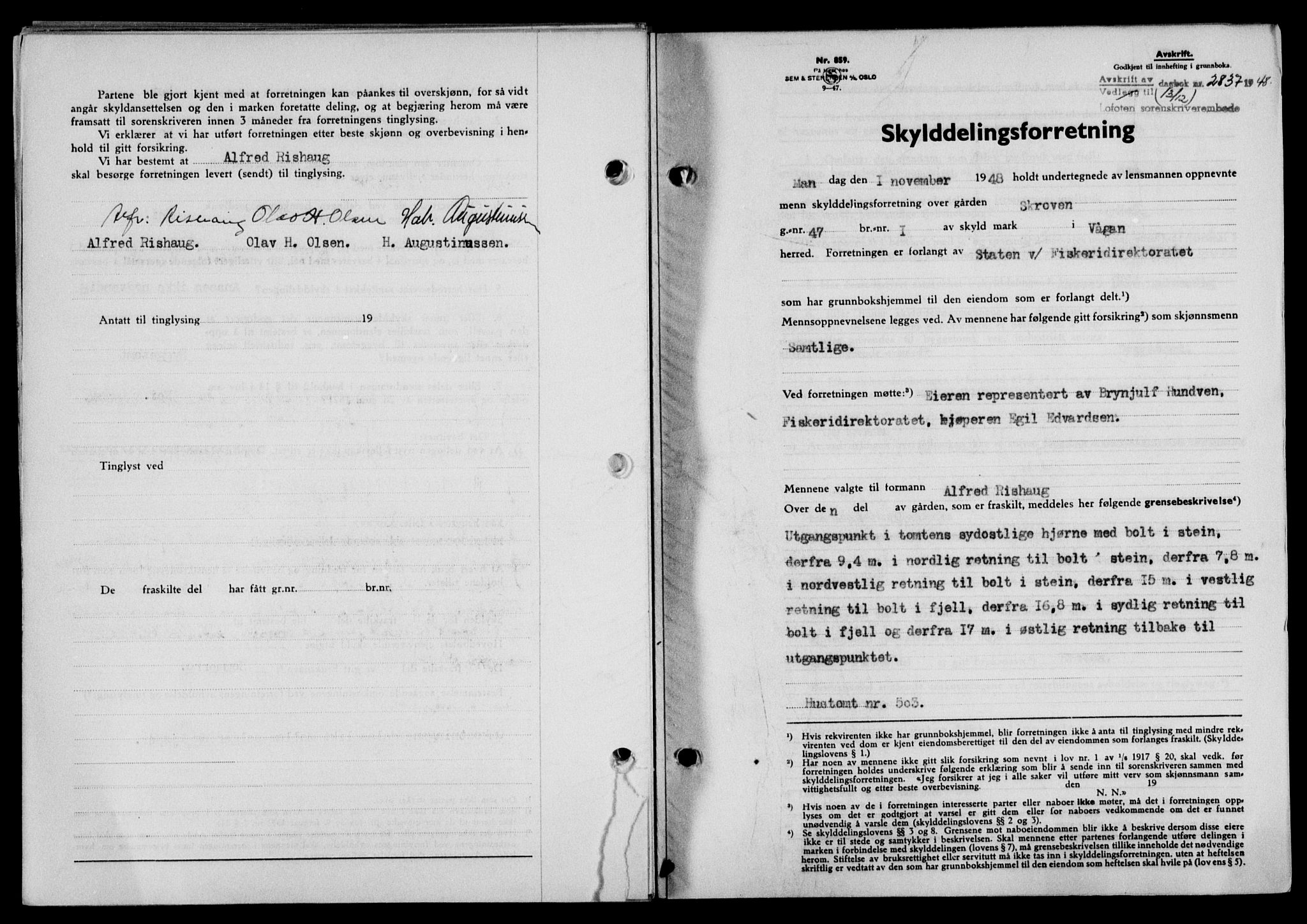 Lofoten sorenskriveri, SAT/A-0017/1/2/2C/L0020a: Mortgage book no. 20a, 1948-1949, Diary no: : 2837/1948
