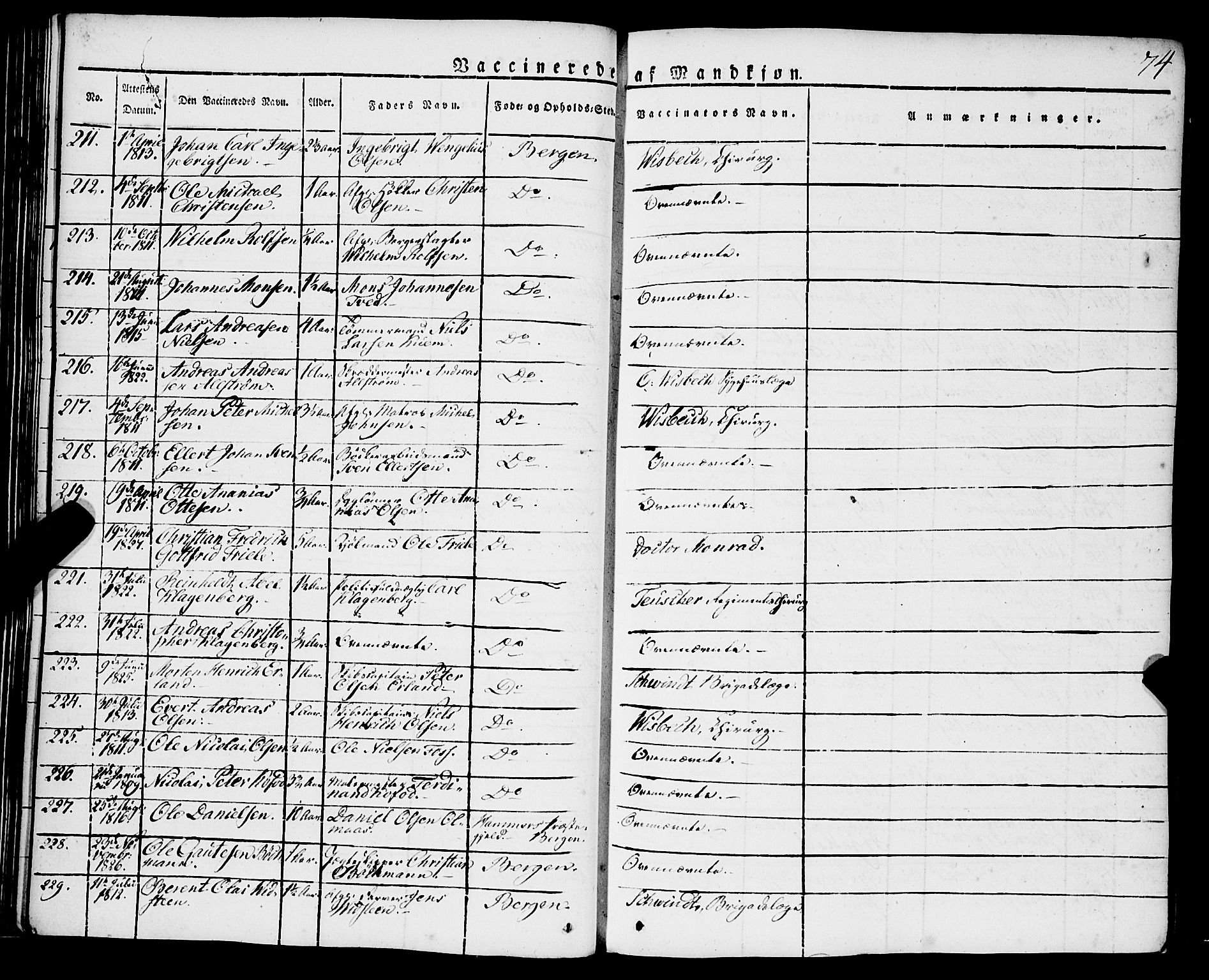 Korskirken sokneprestembete, SAB/A-76101/H/Haa/L0050: Parish register (official) no. F 1, 1821-1869, p. 74