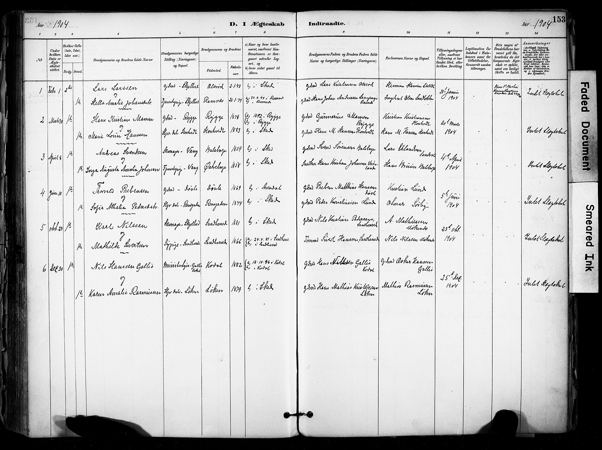 Stokke kirkebøker, SAKO/A-320/F/Fb/L0001: Parish register (official) no. II 1, 1884-1910, p. 153