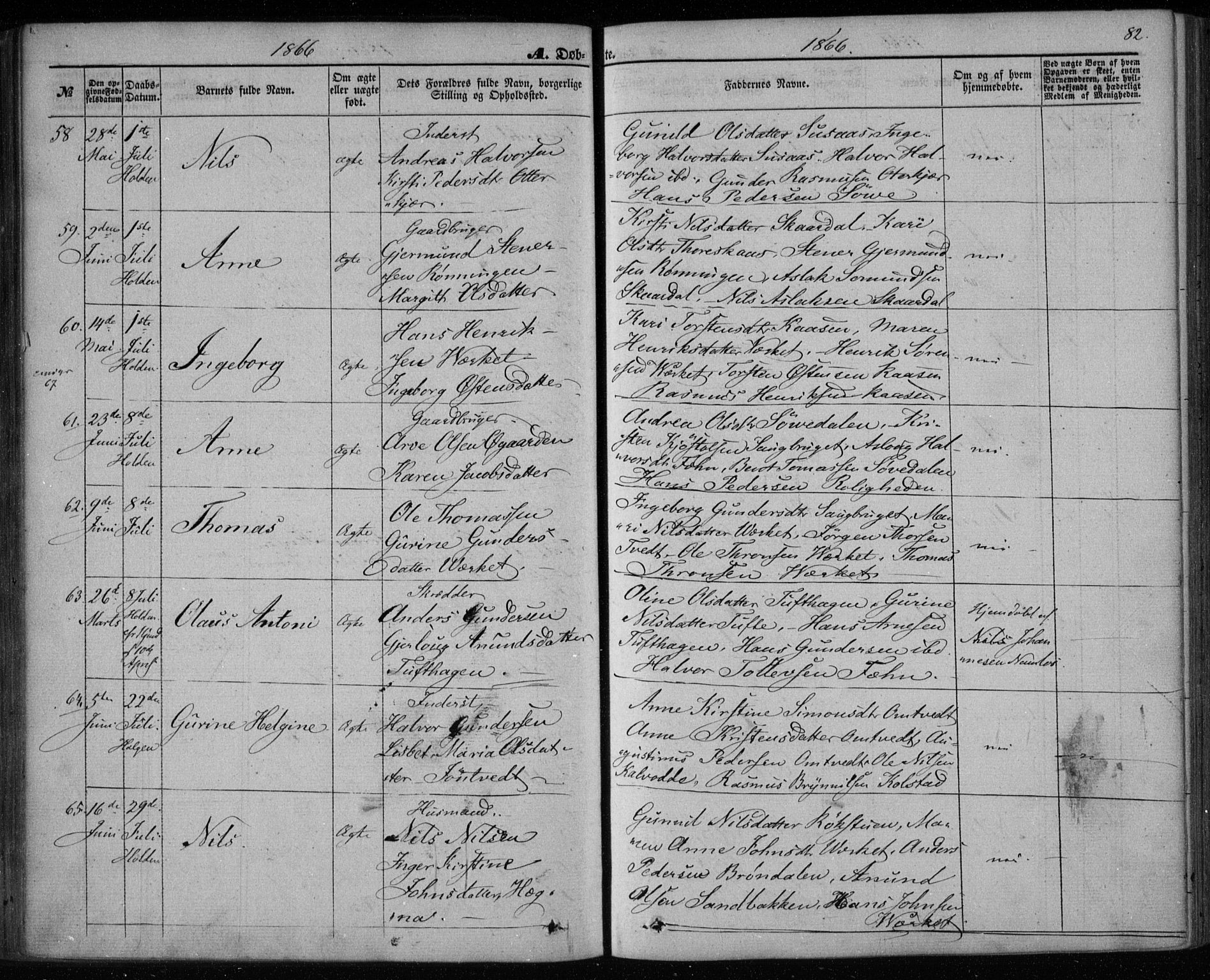 Holla kirkebøker, SAKO/A-272/F/Fa/L0006: Parish register (official) no. 6, 1861-1869, p. 82