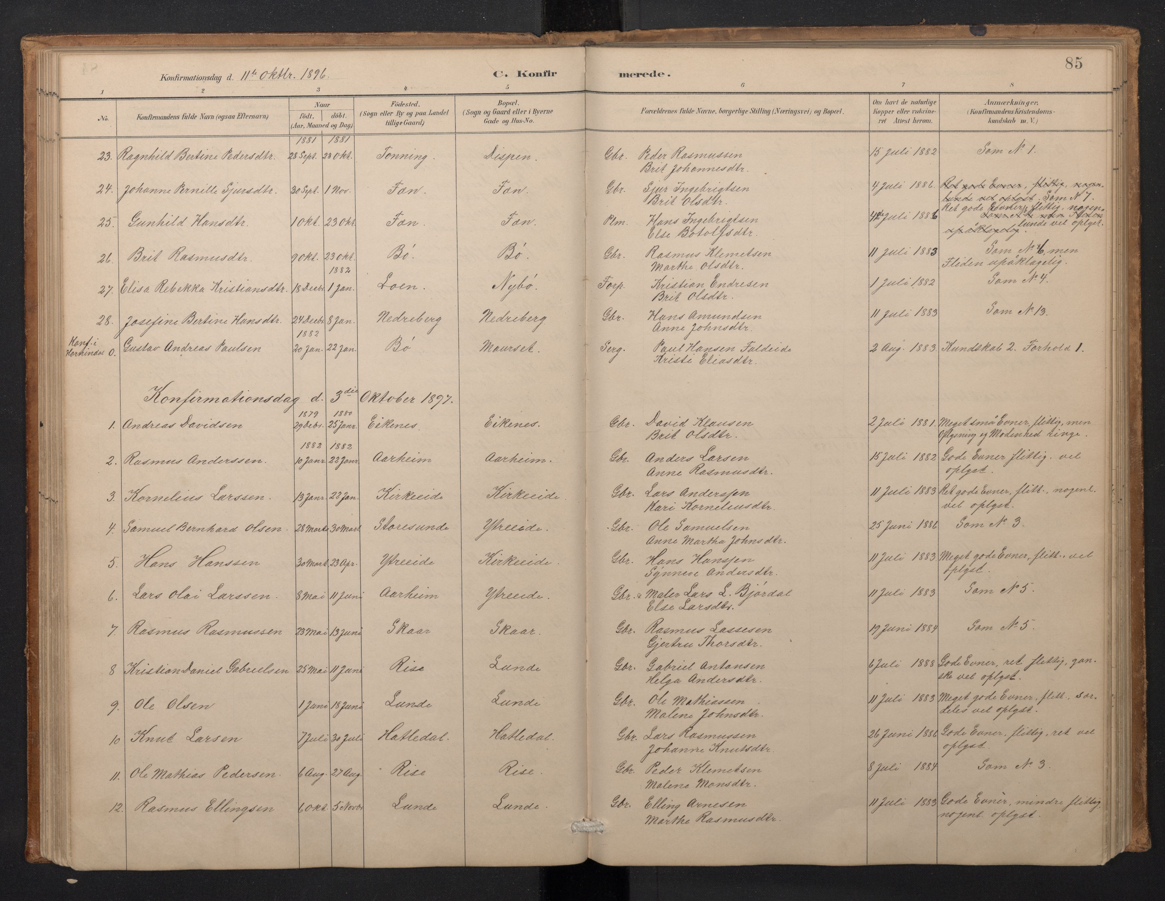 Stryn Sokneprestembete, SAB/A-82501: Parish register (copy) no. A 2, 1883-1905, p. 84b-85a