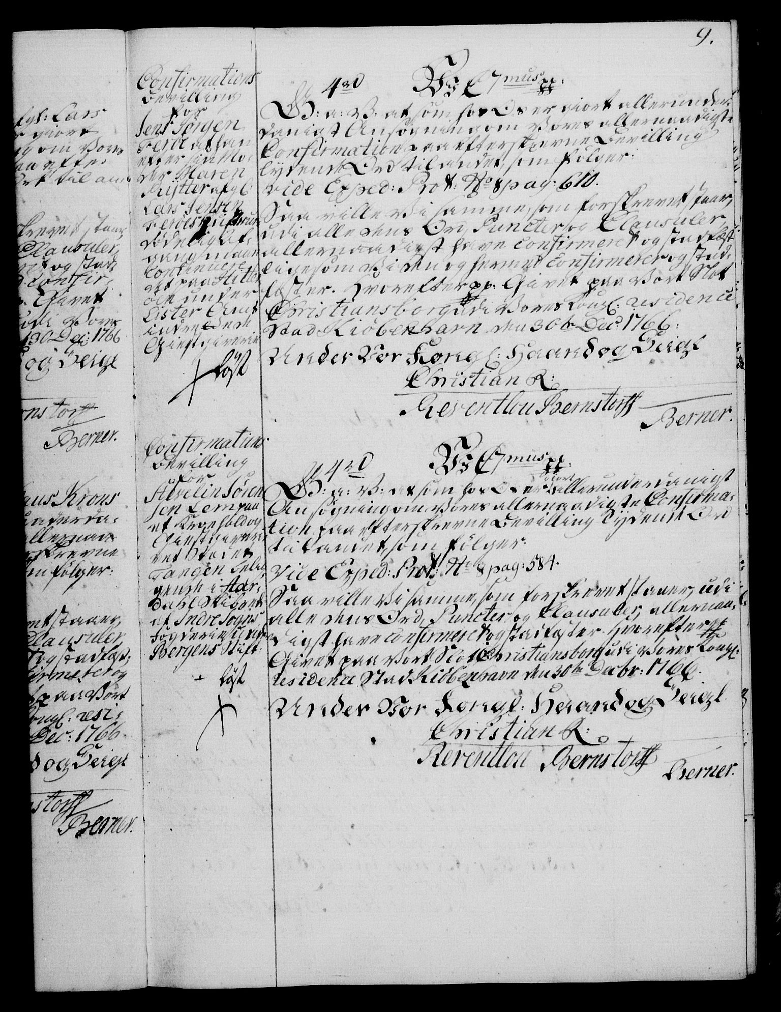 Rentekammeret, Kammerkanselliet, RA/EA-3111/G/Gg/Ggc/Ggca/L0002: Norsk konfirmasjonsekspedisjonsprotokoll med register (merket RK 53.24), 1766-1772, p. 9